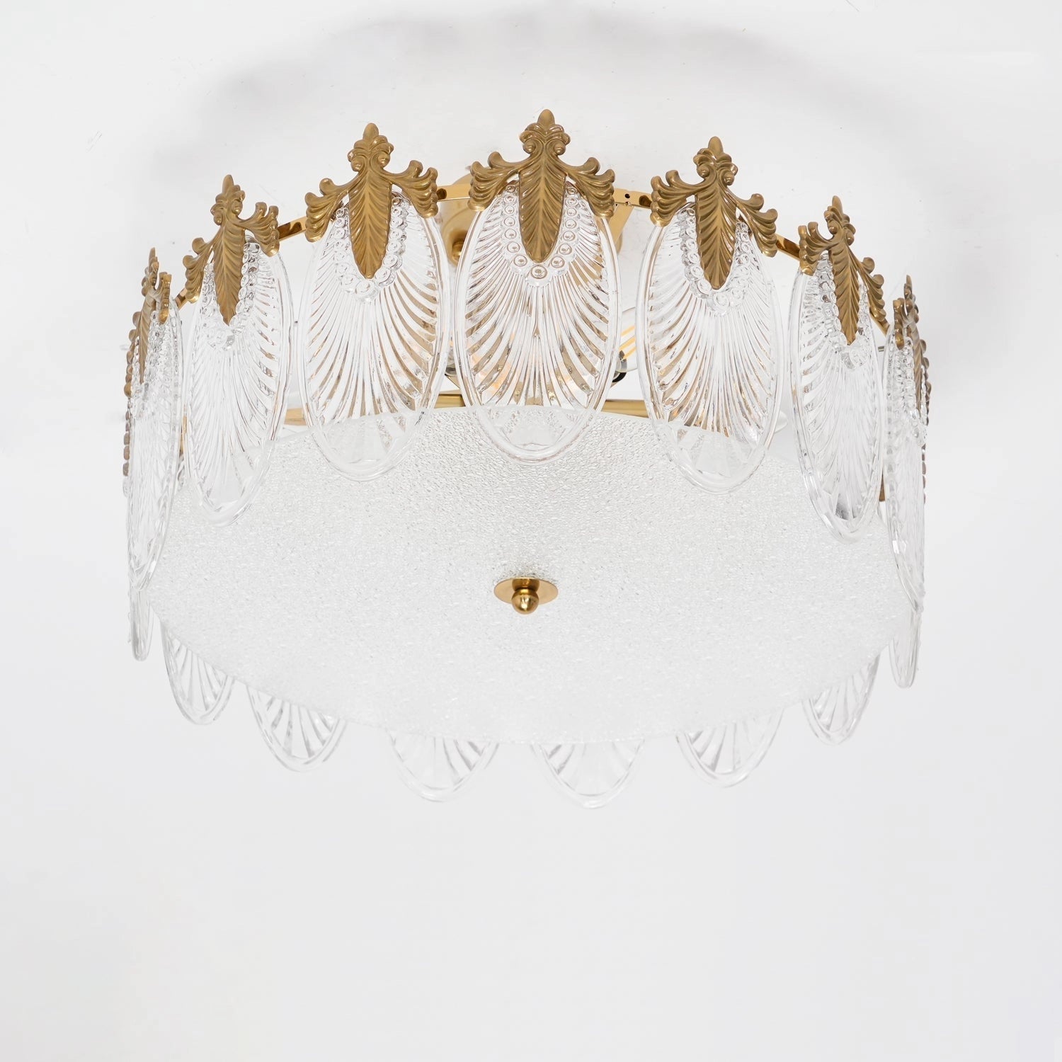 Luxury Crystal Chandelier with Gold Leaf Vintage Design Hanging from Ceiling