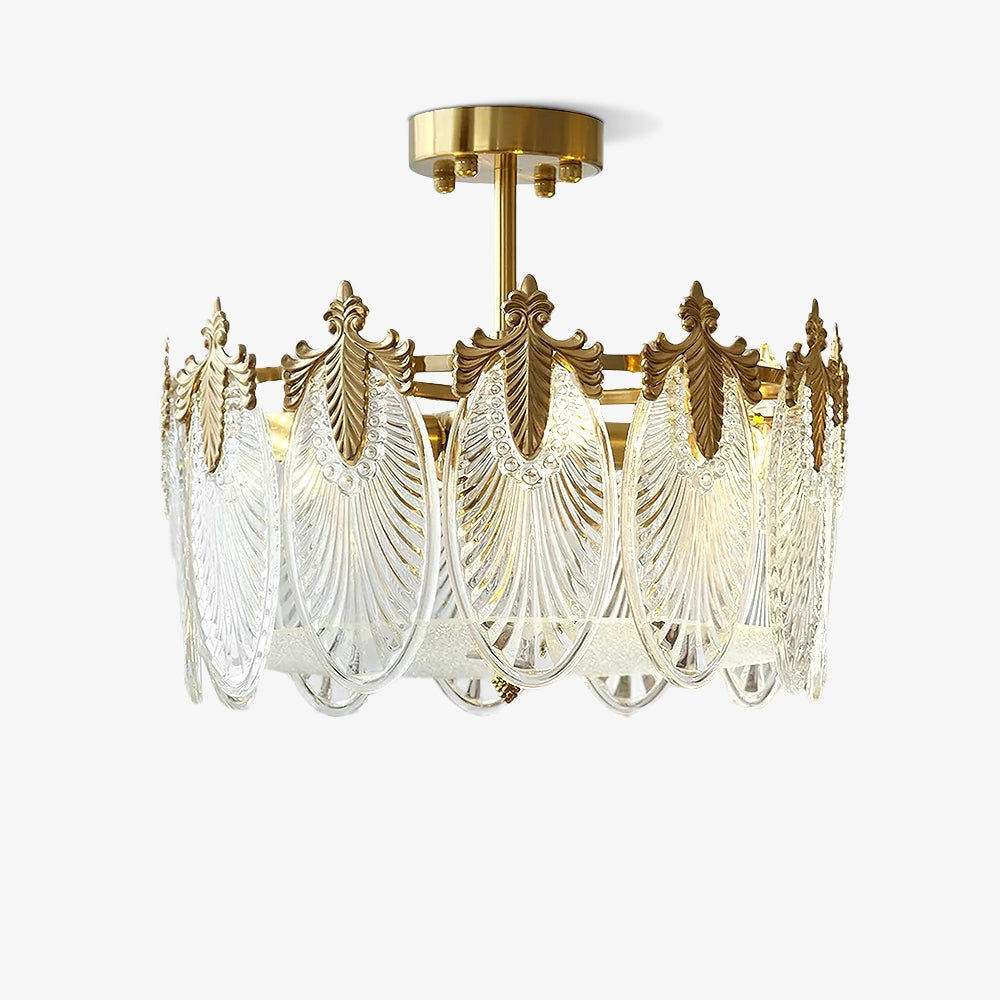 Elegant gold leaf vintage luxury crystal chandelier ceiling light fixture with intricate metalwork and sparkling crystal accents.