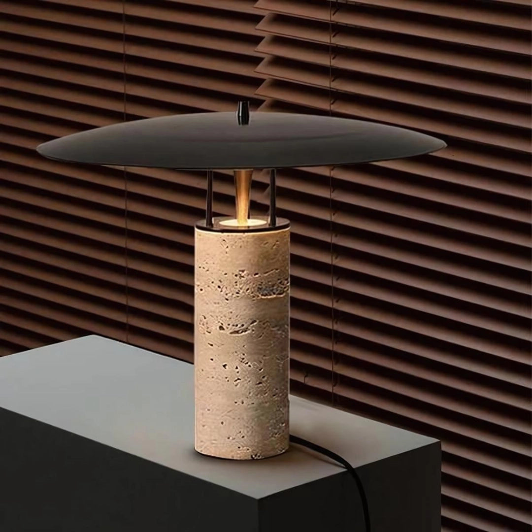 Luxury designer cork table lamp with a modern eco-friendly design, featuring a cylindrical cork base and a sleek rectangular shade.