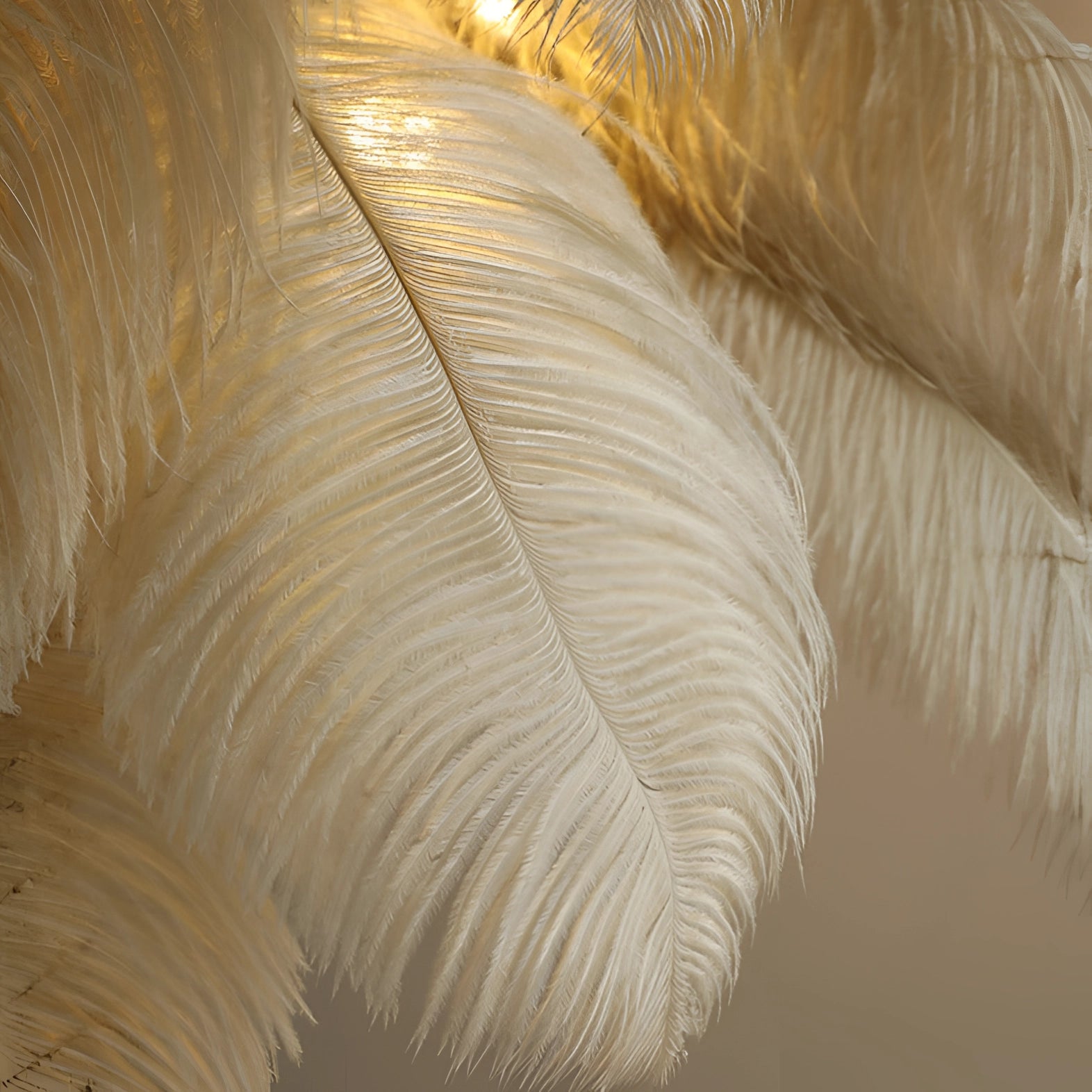 A luxurious gold floor lamp designed as a palm tree with intricate feather details, embodying Art Deco style.