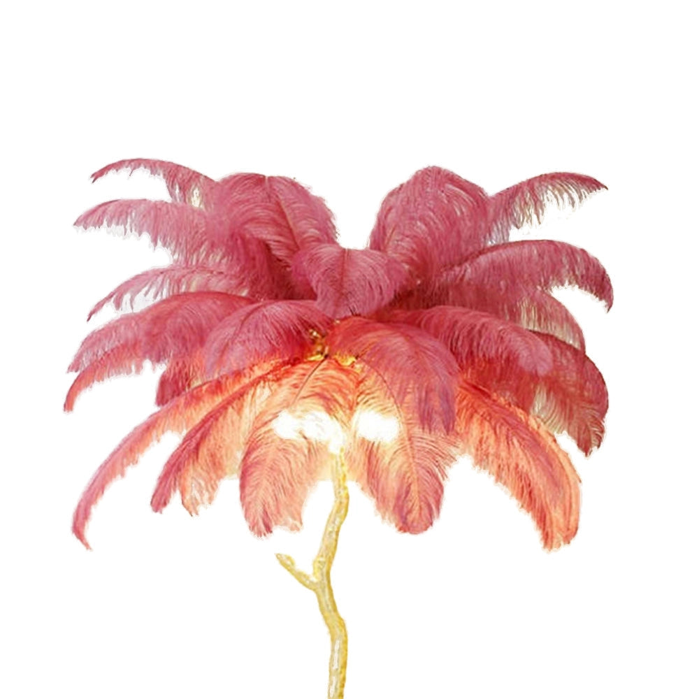 Luxury feather table lamp featuring a unique tree-shaped base, designed to resemble flowering plants and petals, perfect for modern bedroom decor.