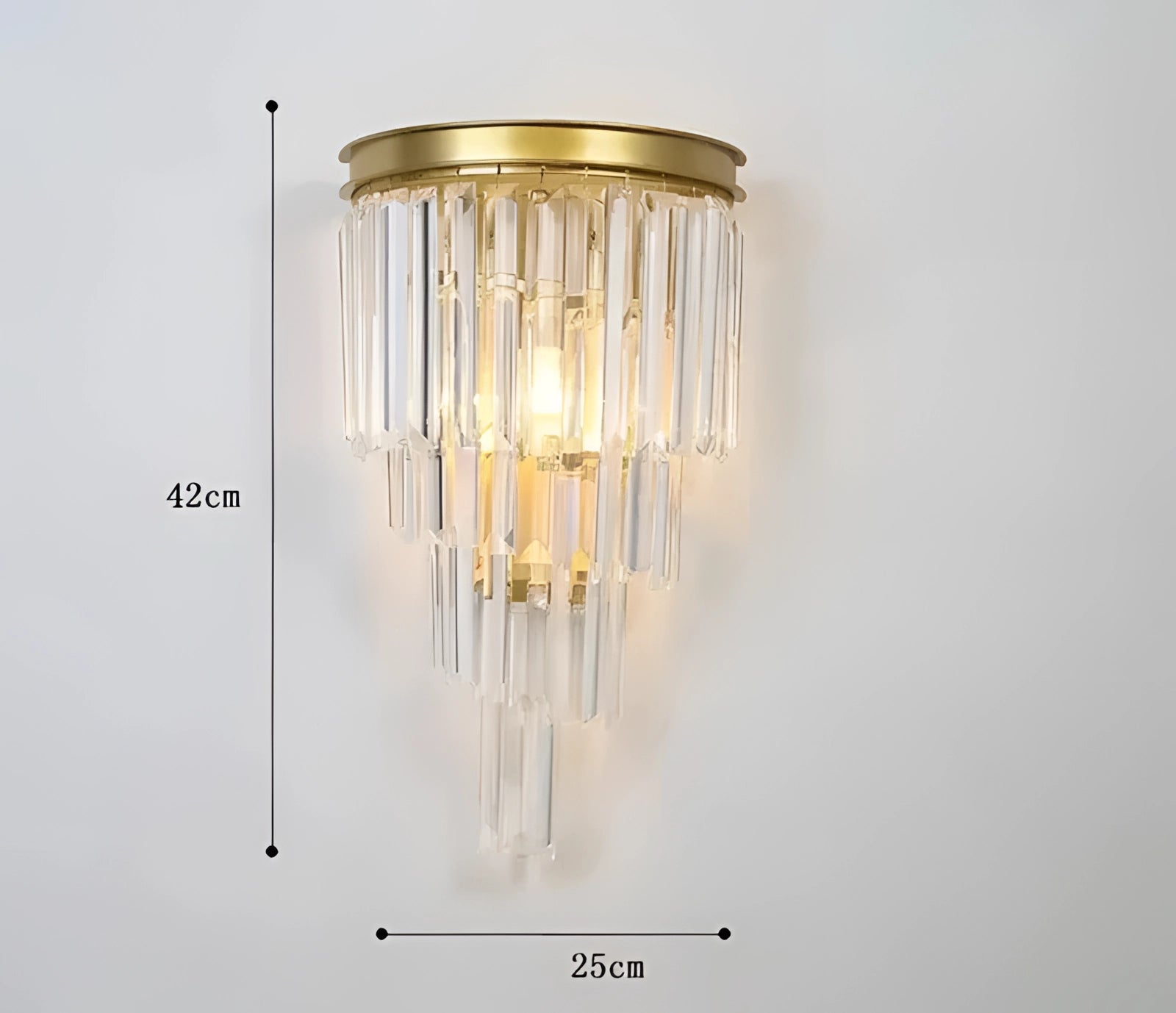 Luxury glass wall sconce with gold accents featuring a contemporary design and a four-layer structure, suitable for enhancing the ambiance of a modern living room.