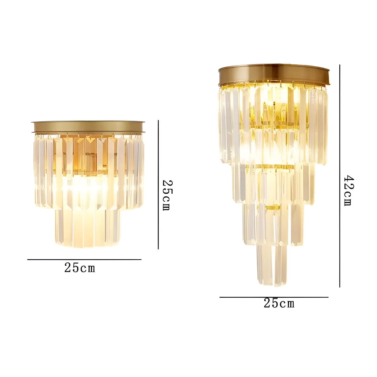 Luxury glass wall sconce featuring a gold accent with a contemporary design, showcasing a cylindrical shape and an amber glow, ideal for enhancing the ambiance of a living room. The light fixture is crafted with metal and designed to mount on walls.