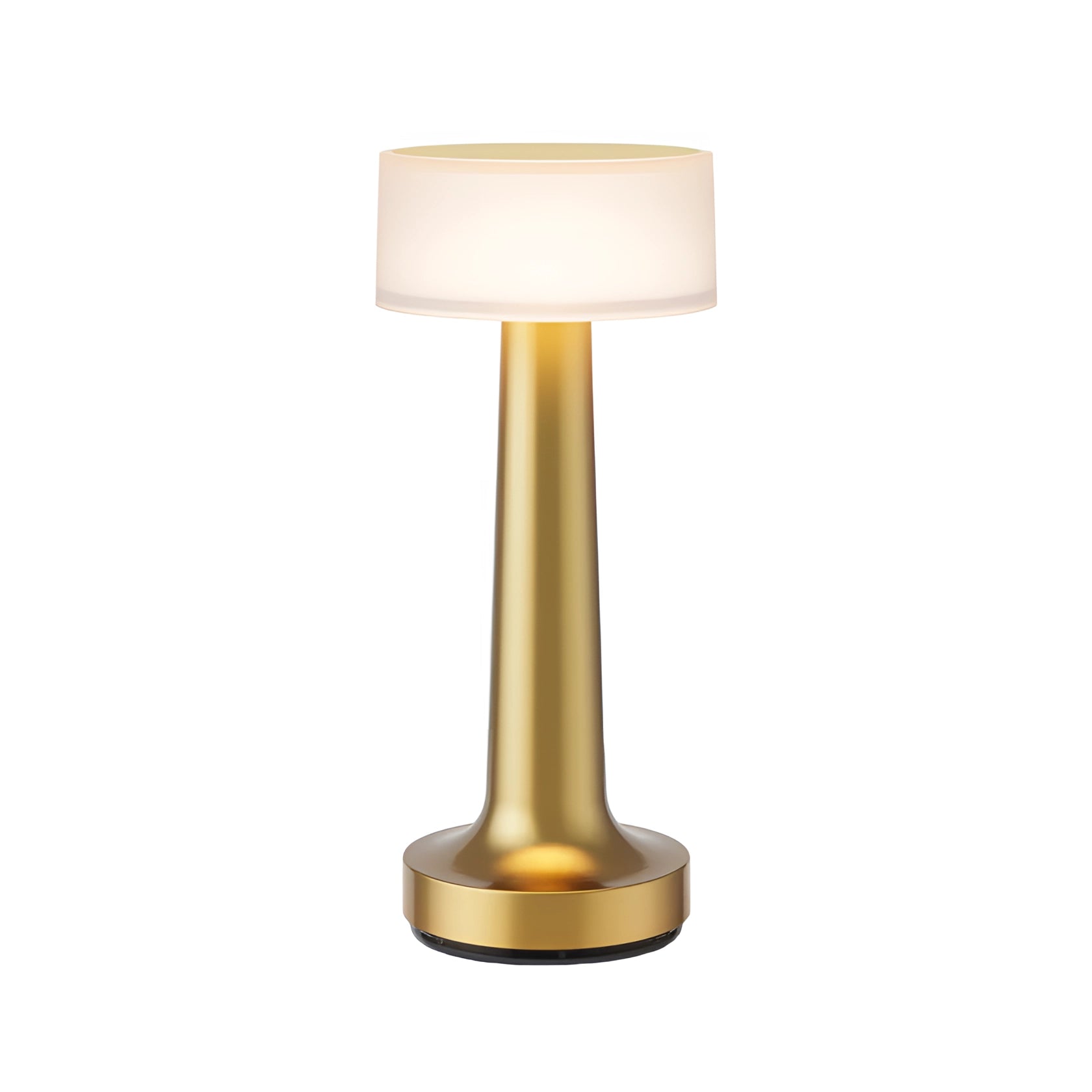 Elegant cordless gold table lamp with a rechargeable battery, featuring a sleek metal base and a stylish lampshade, perfect for dining room lighting.