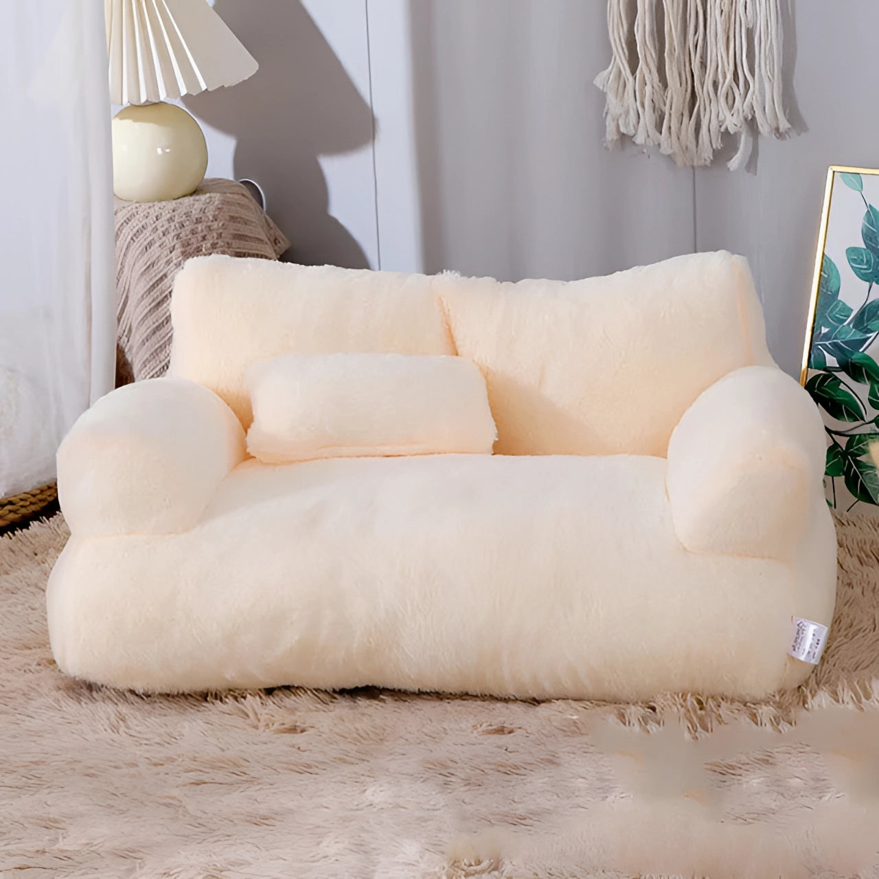 Luxury Plush Cat Sofa - Soft Beige Indoor Lounger, Stylish Pet Bed