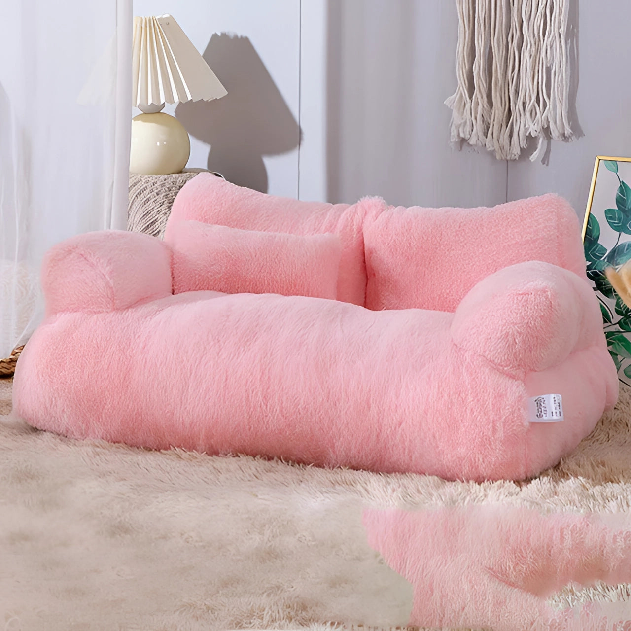 Luxury Plush Cat Sofa - Soft Beige Indoor Lounger, Stylish Pet Bed