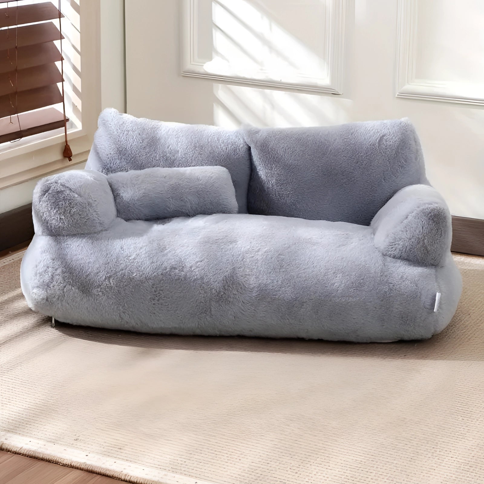 Luxury Plush Cat Sofa - Soft Beige Indoor Lounger, Stylish Pet Bed