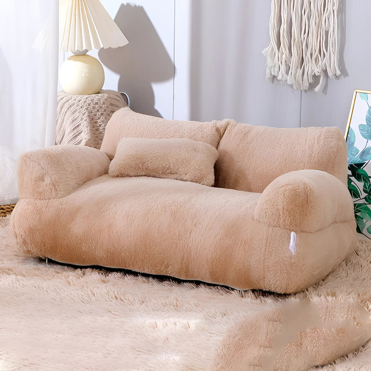 Luxury Plush Cat Sofa - Soft Beige Indoor Lounger, Stylish Pet Bed