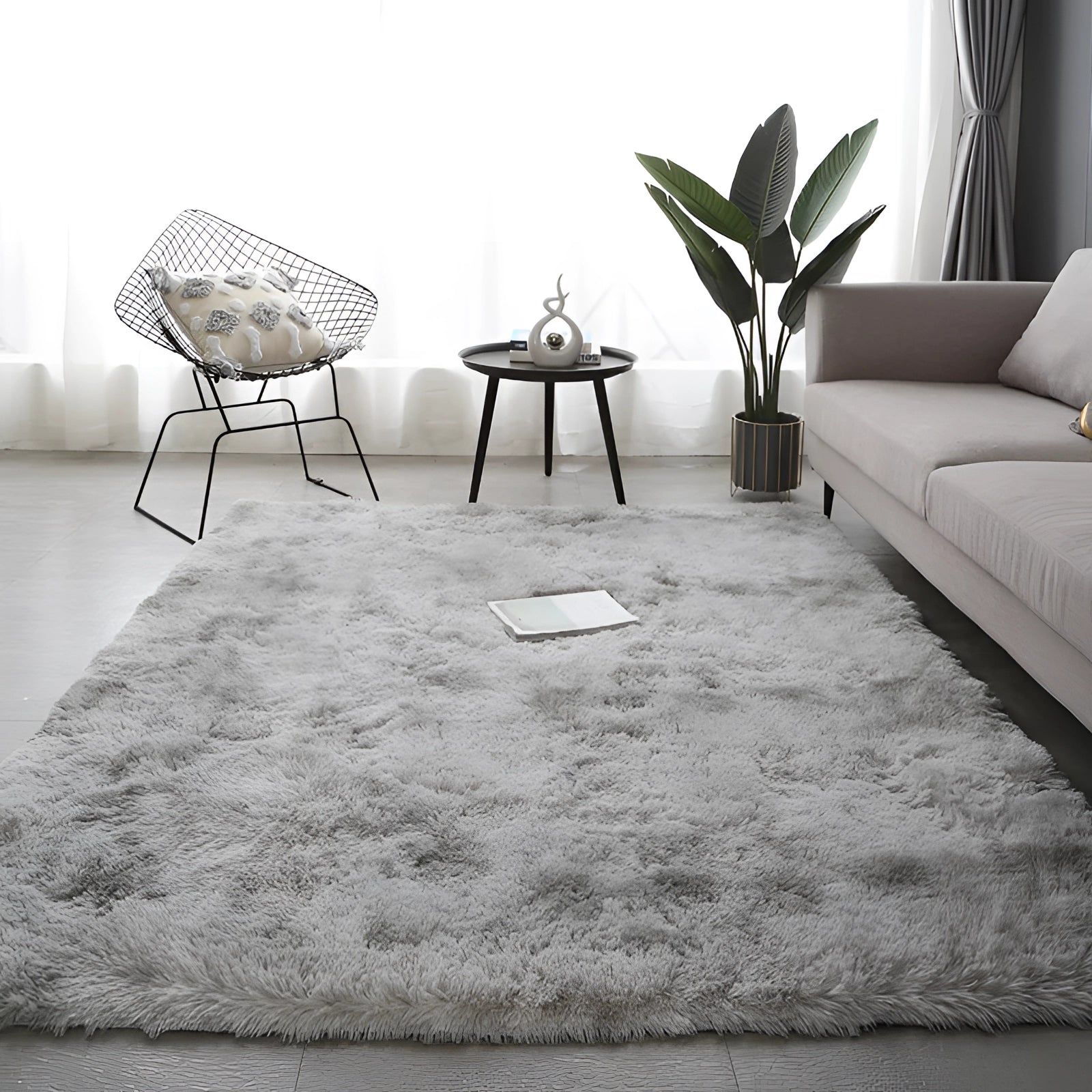 Luxury Plush Shaggy Rug, Soft Grey, Modern Living Room Decor