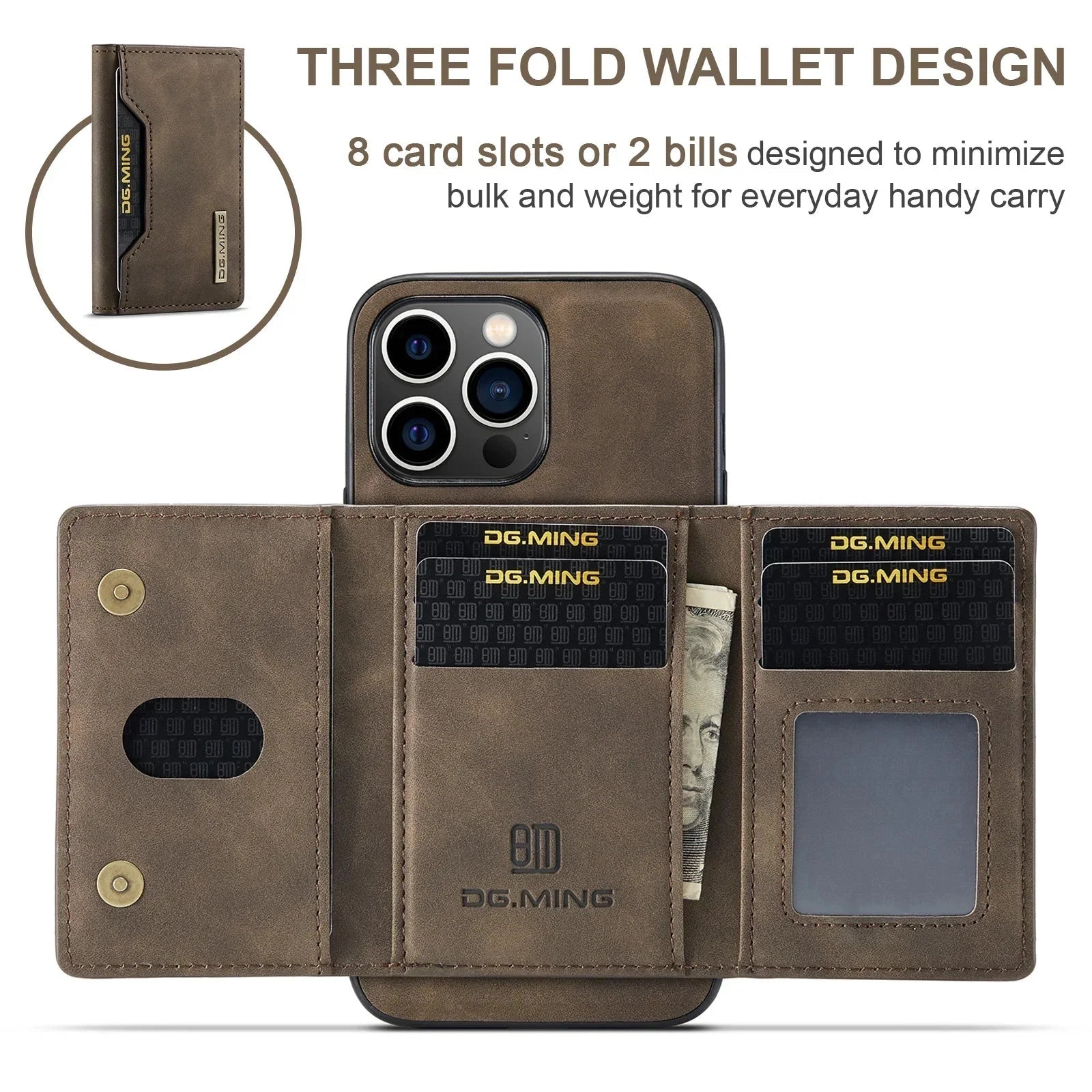 Slim leather phone wallet case for iPhone with magnetic closure, featuring a rectangular shape and a sleek design.