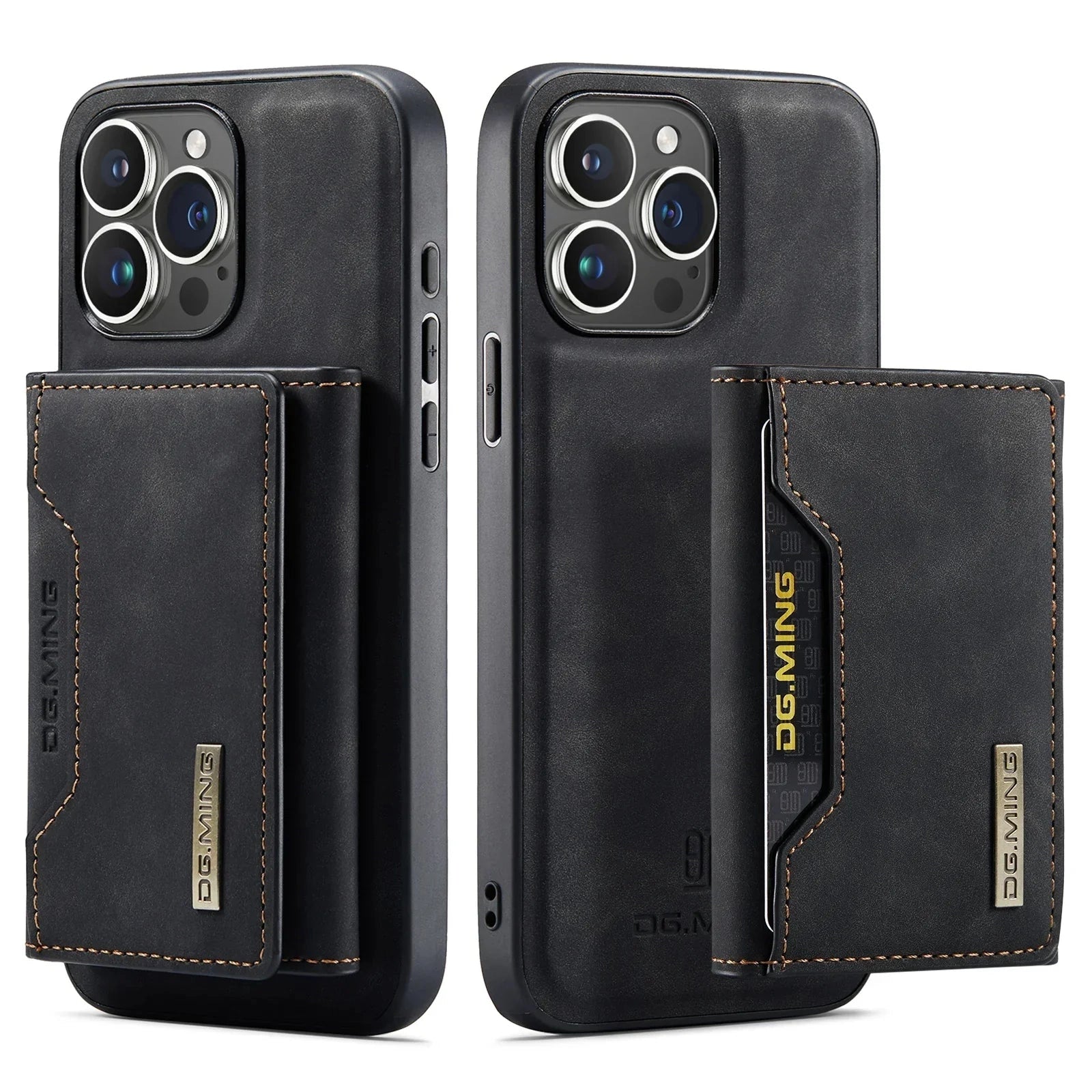 Magnetic 2-in-1 slim leather phone wallet case in black, designed for iPhone 11 Pro Max, showcasing sleek and protective functionality for mobile phones.