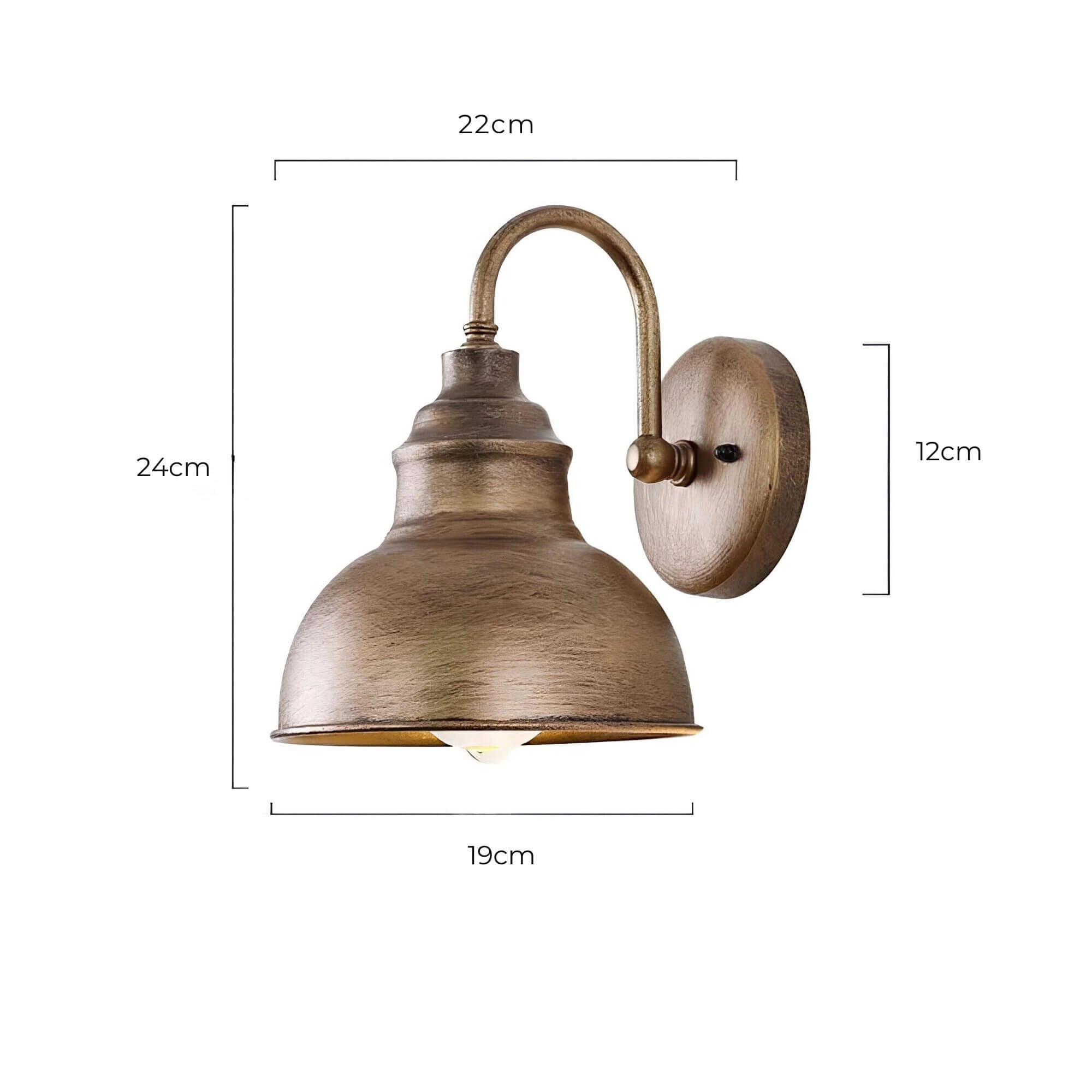 Matte black vintage industrial wall sconce with a copper finish, featuring an Edison bulb, and a curved metal design.