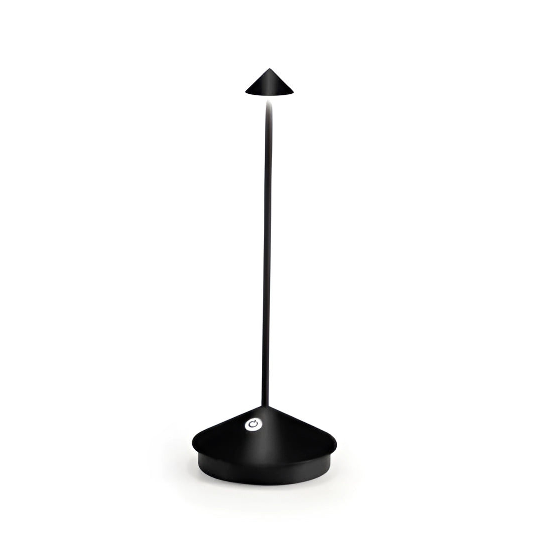 Minimalist arrow-shaped LED desk lamp with electric blue accents, ideal for modern decor; shown in a contemporary interior setting, highlighting its sleek design and functionality as a lighting accessory.