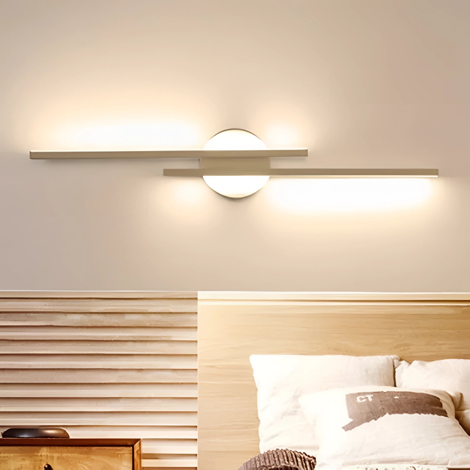 Minimalist black LED wall sconce mounted on a vertical metal frame, featuring a 21.5-inch white fixture that emits cold light, designed for modern interior spaces.