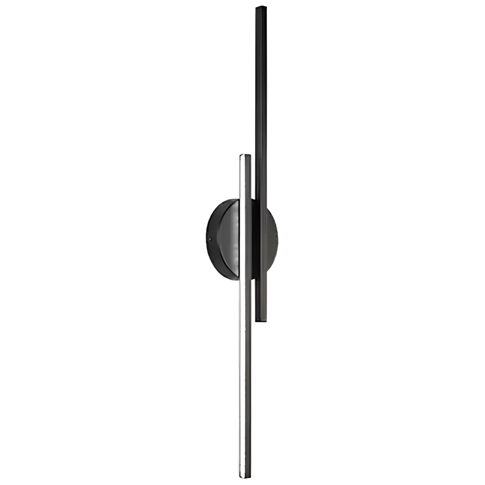 Sleek black minimalist LED wall sconce with a modern vertical design, featuring a smooth metal finish.