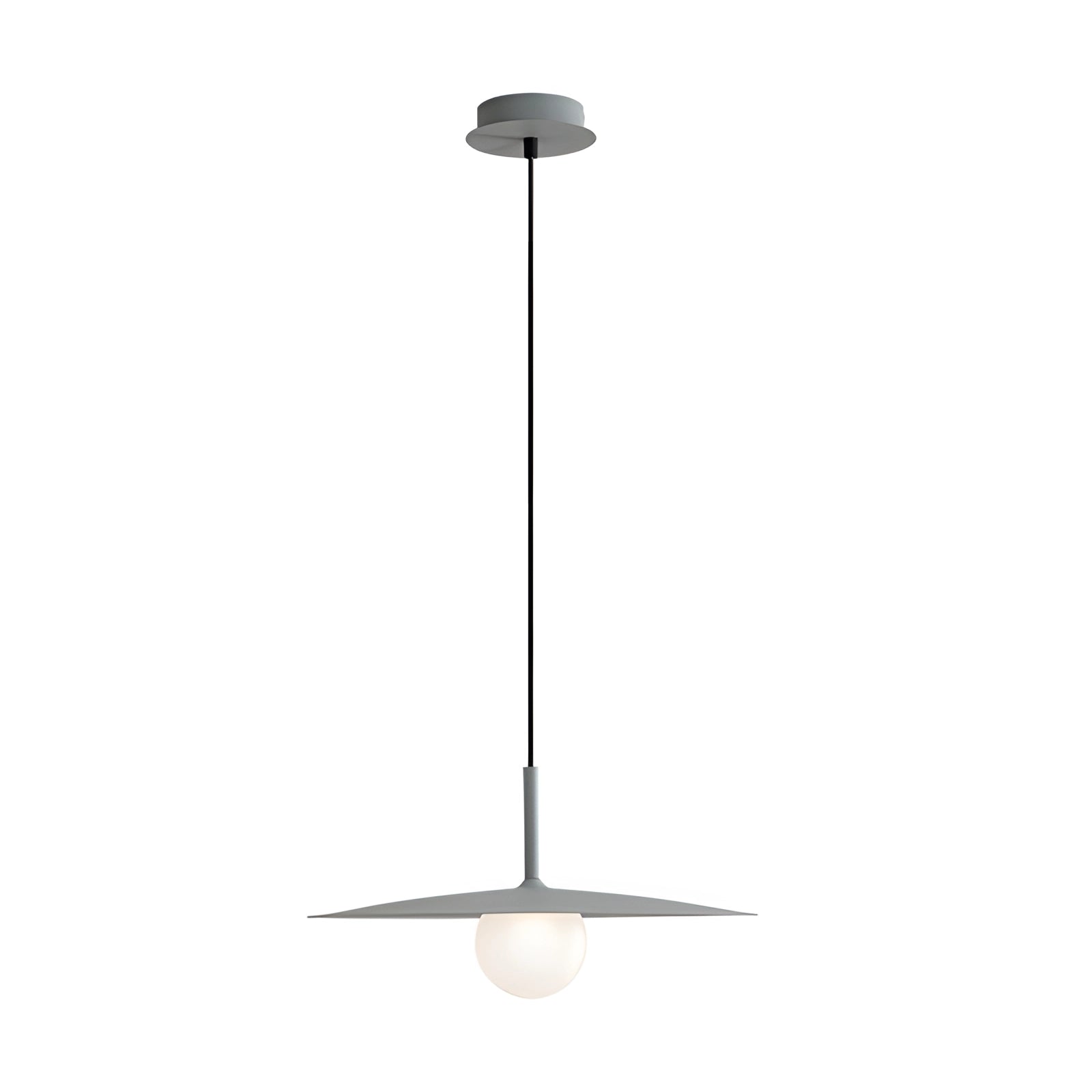 Minimalist black pendant lamp with Scandinavian design, hanging from the ceiling, featuring a sleek and symmetrical style suitable for modern interiors.