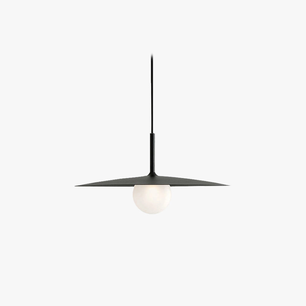 Minimalist black pendant lamp with a Scandinavian design, suspended from the ceiling, providing a sleek and modern lighting solution for home interiors.