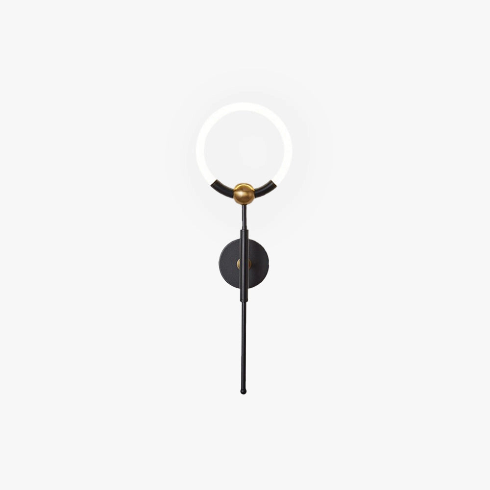 Minimalist circular LED wall lamp with a modern gold and black design, featuring a sleek circular shape and contemporary aesthetic.