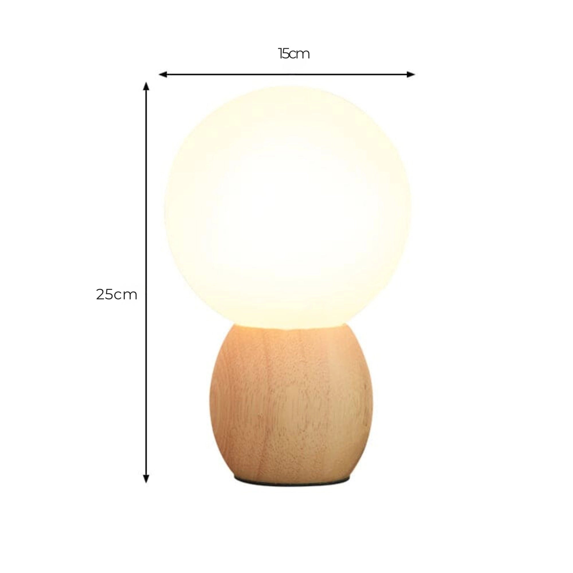 Minimalist glowing bedside lamp with a wooden base, featuring a soft ambient light. The lamp has a circular design with a beige and peach color palette, adding a touch of elegance to interior decor.