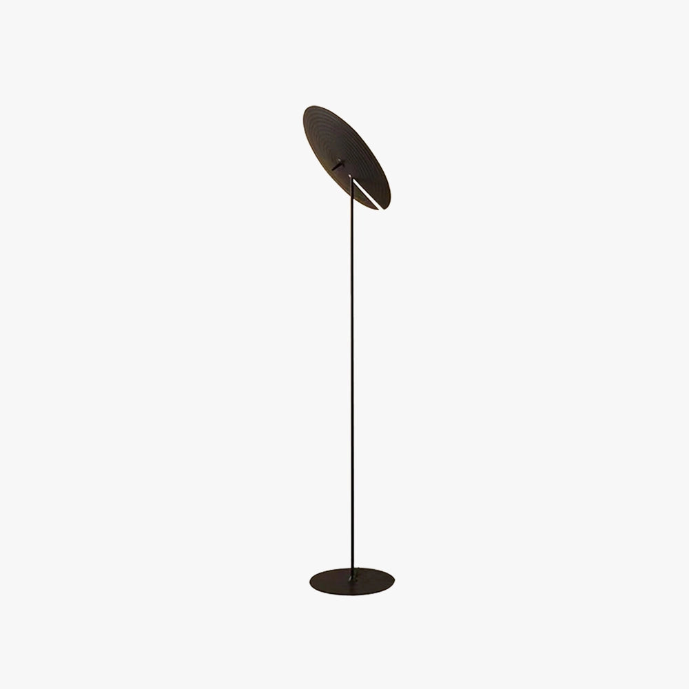 Minimalist matte black floor lamp with sleek design featuring an adjustable arm and lighting options.