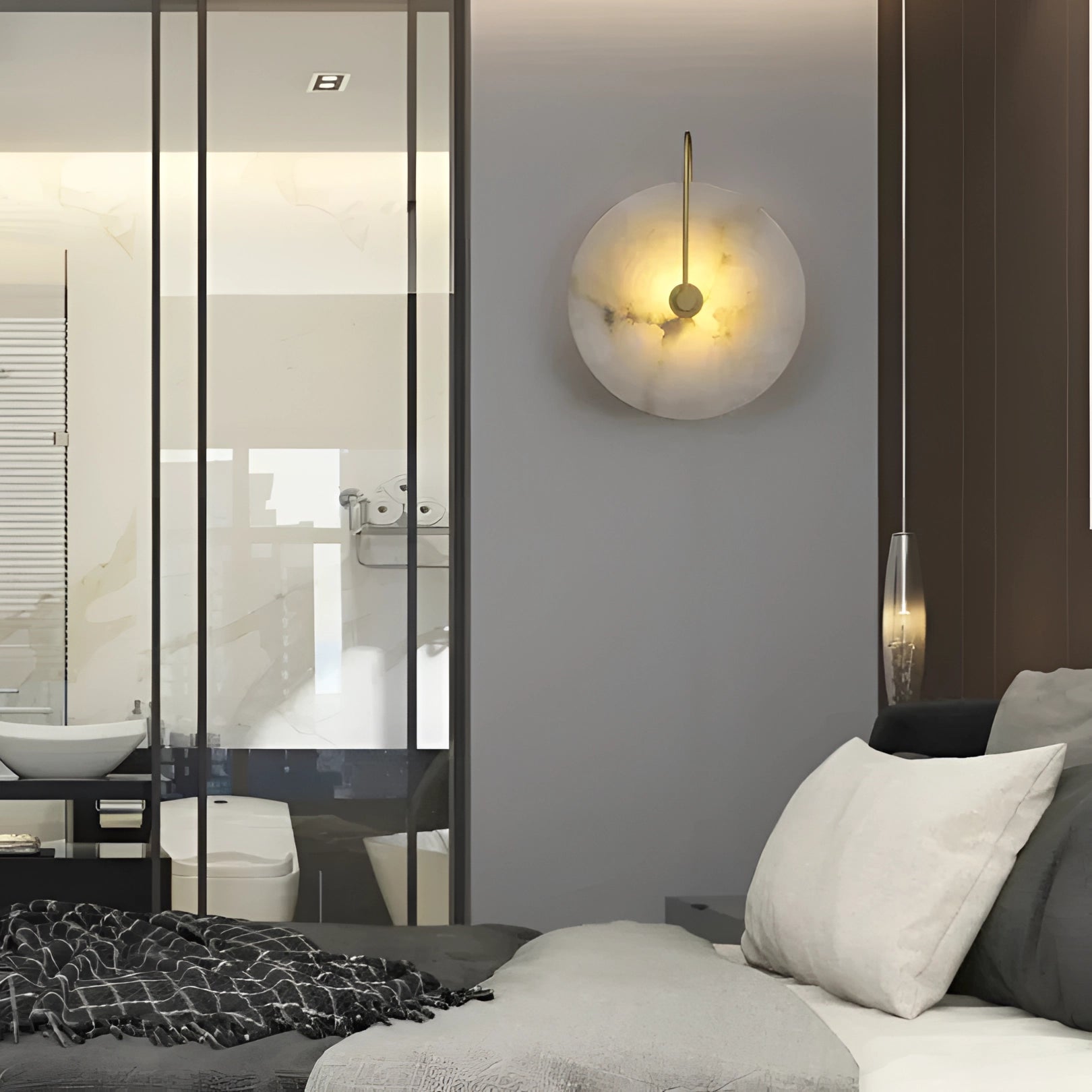 Minimalist Nordic LED wall light in a bedroom setting, featuring a sleek white design that enhances interior decor with modern lighting.