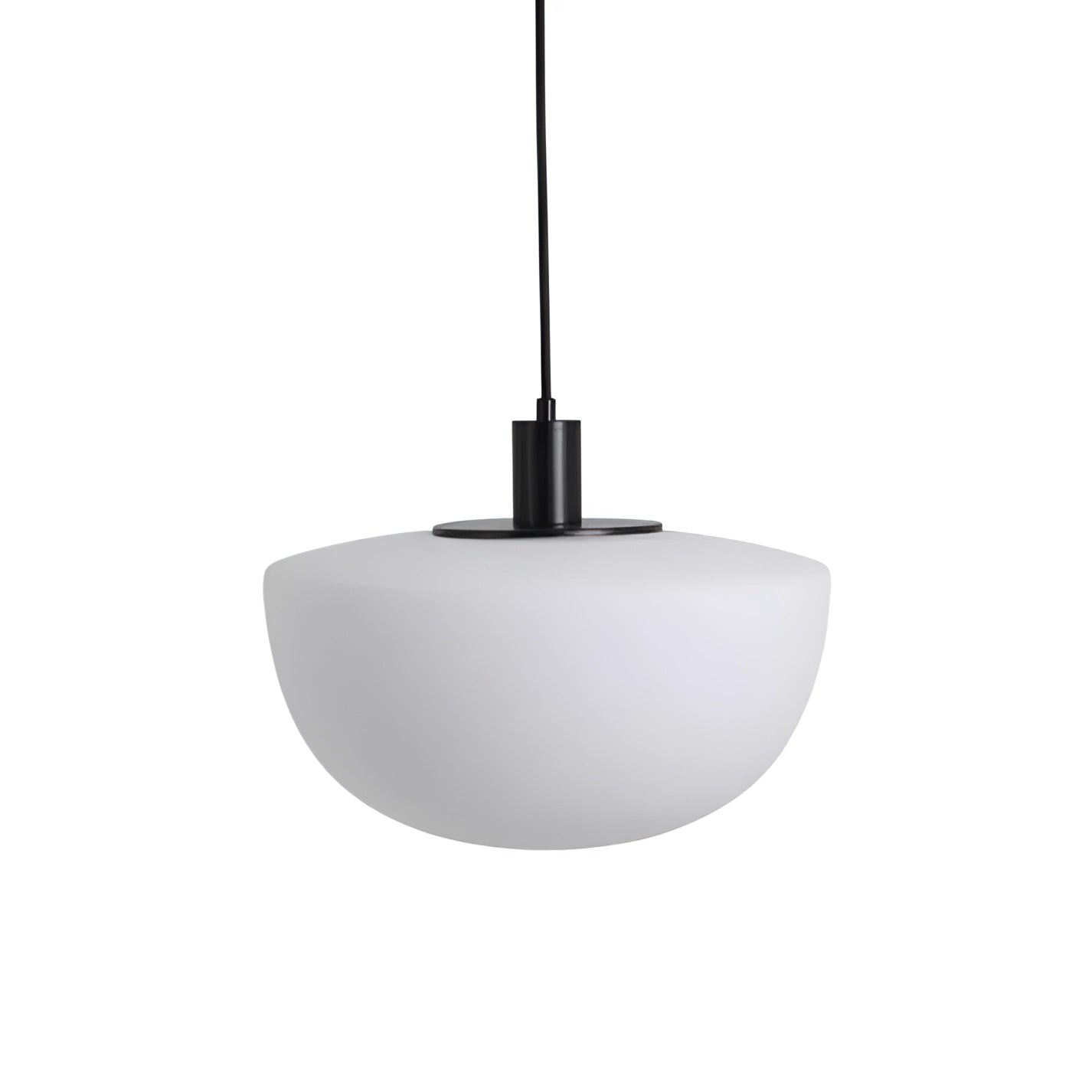 Minimalist white pendant light with a modern Scandinavian design, featuring a 35cm metal ceiling fixture ideal for dining room illumination.