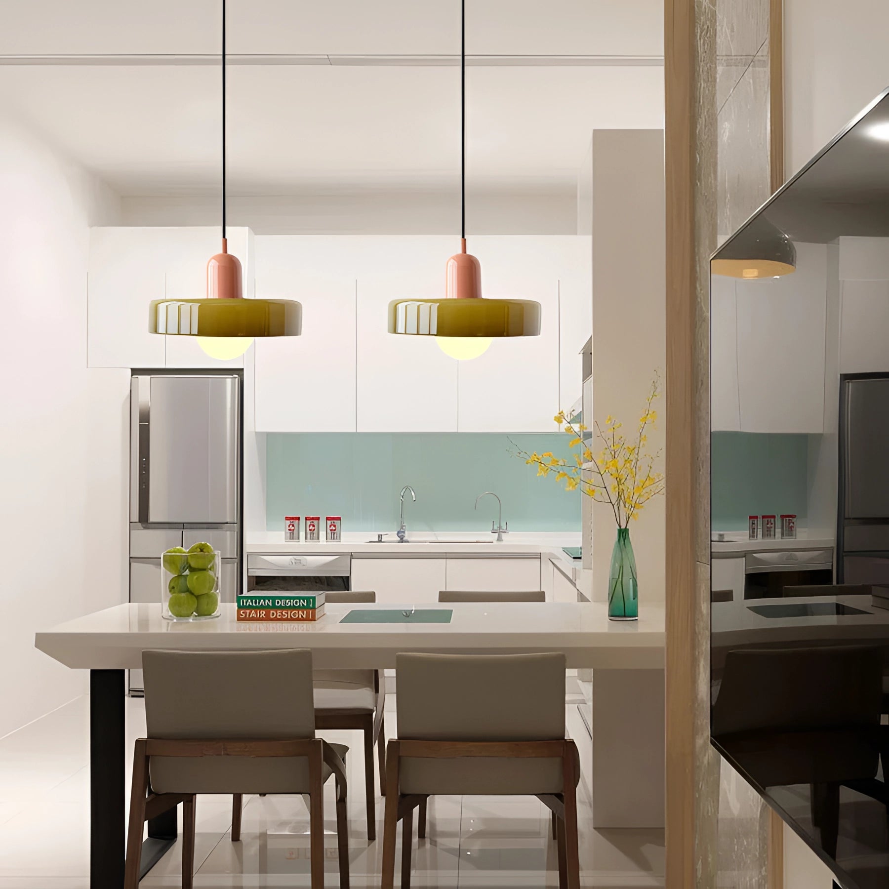 Minimalist Red & White LED Pendant - Scandinavian Ceiling Light