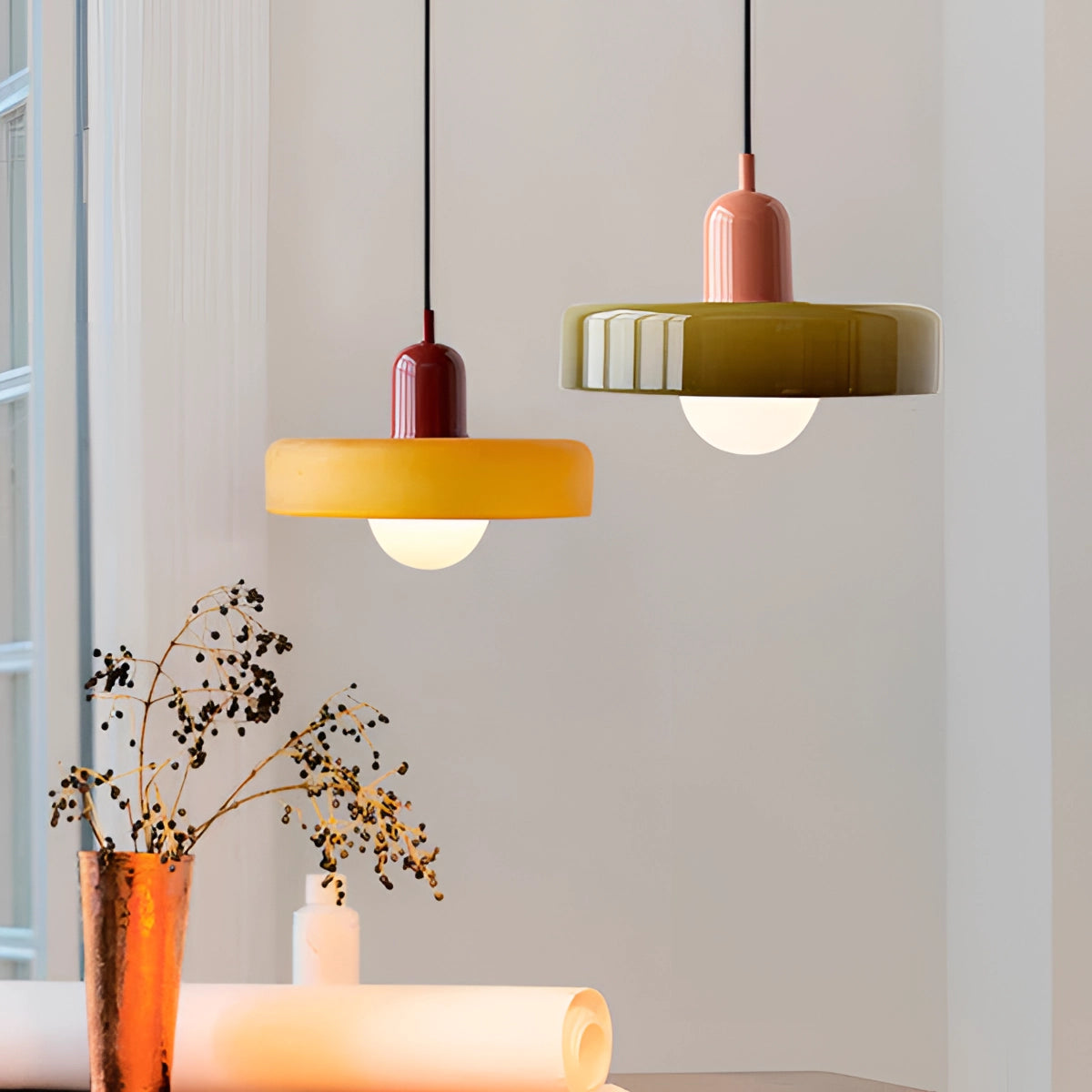 Minimalist Red & White LED Pendant - Scandinavian Ceiling Light
