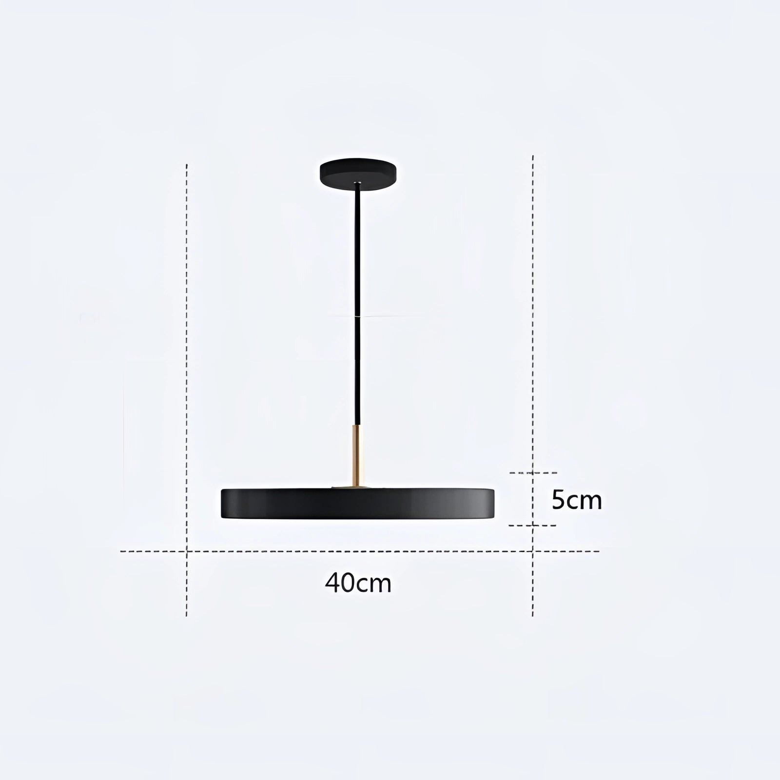 Minimalist Scandinavian LED pendant light in black with a 40cm diameter, featuring a sleek rectangular design and continuous dimming capability, ideal for dining areas.