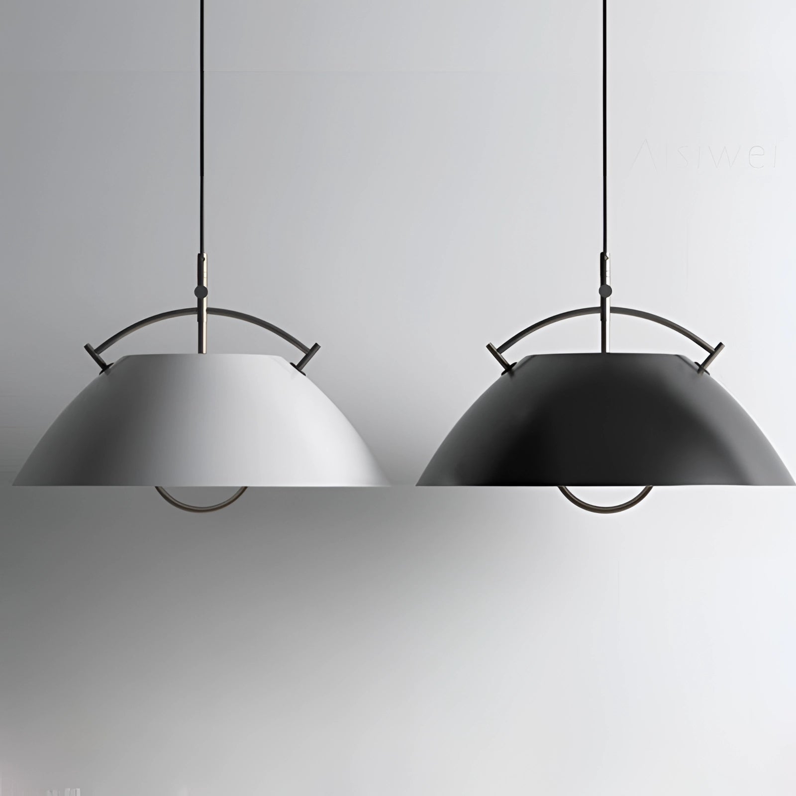 Minimalist Scandinavian white pendant light with a modern adjustable design, featuring a sleek ceiling fixture in a monochrome color scheme.
