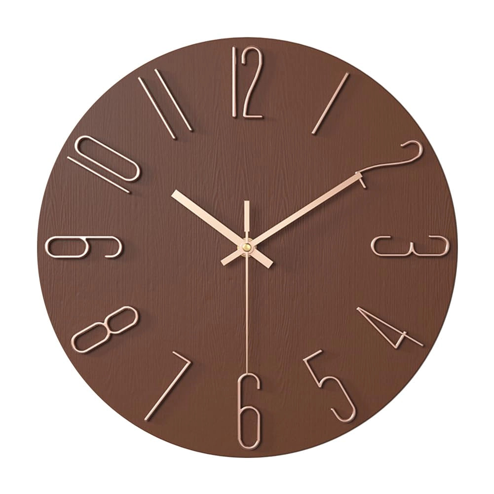 Minimalist soft pink Scandinavian wall clock with a modern design featuring a circular face, bold black numbers, and metal accents suitable for contemporary interior decor.