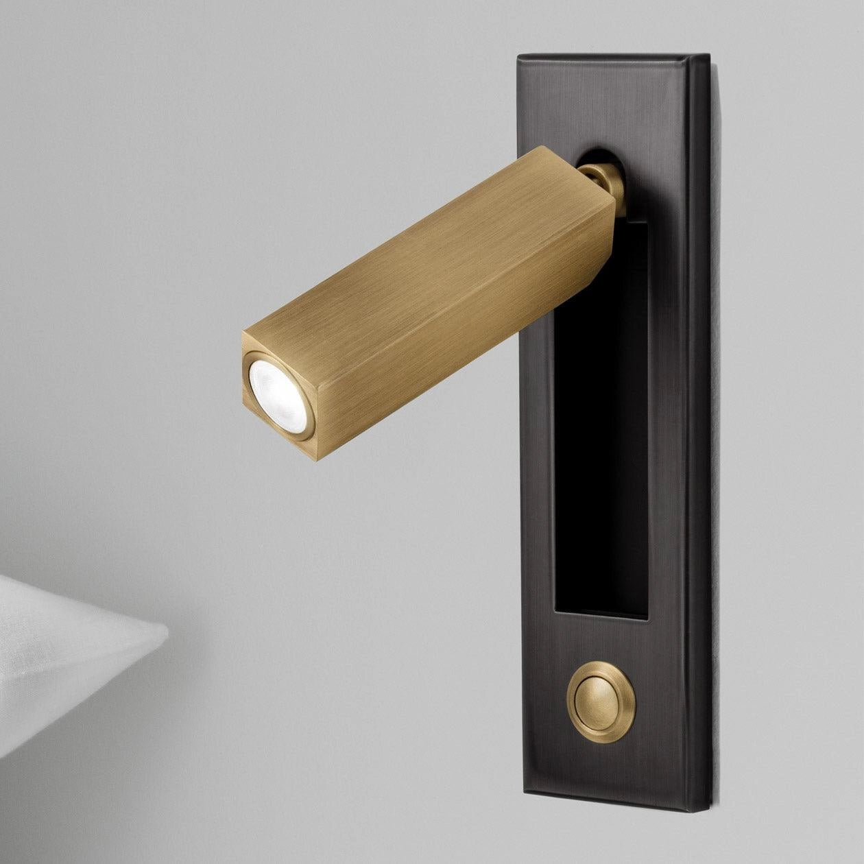 Modern adjustable LED wall light in matte black and copper finish, weather-resistant with motion sensor, rectangular shape, diameter 5cm, height 17.8cm, set of 2, cool white light.