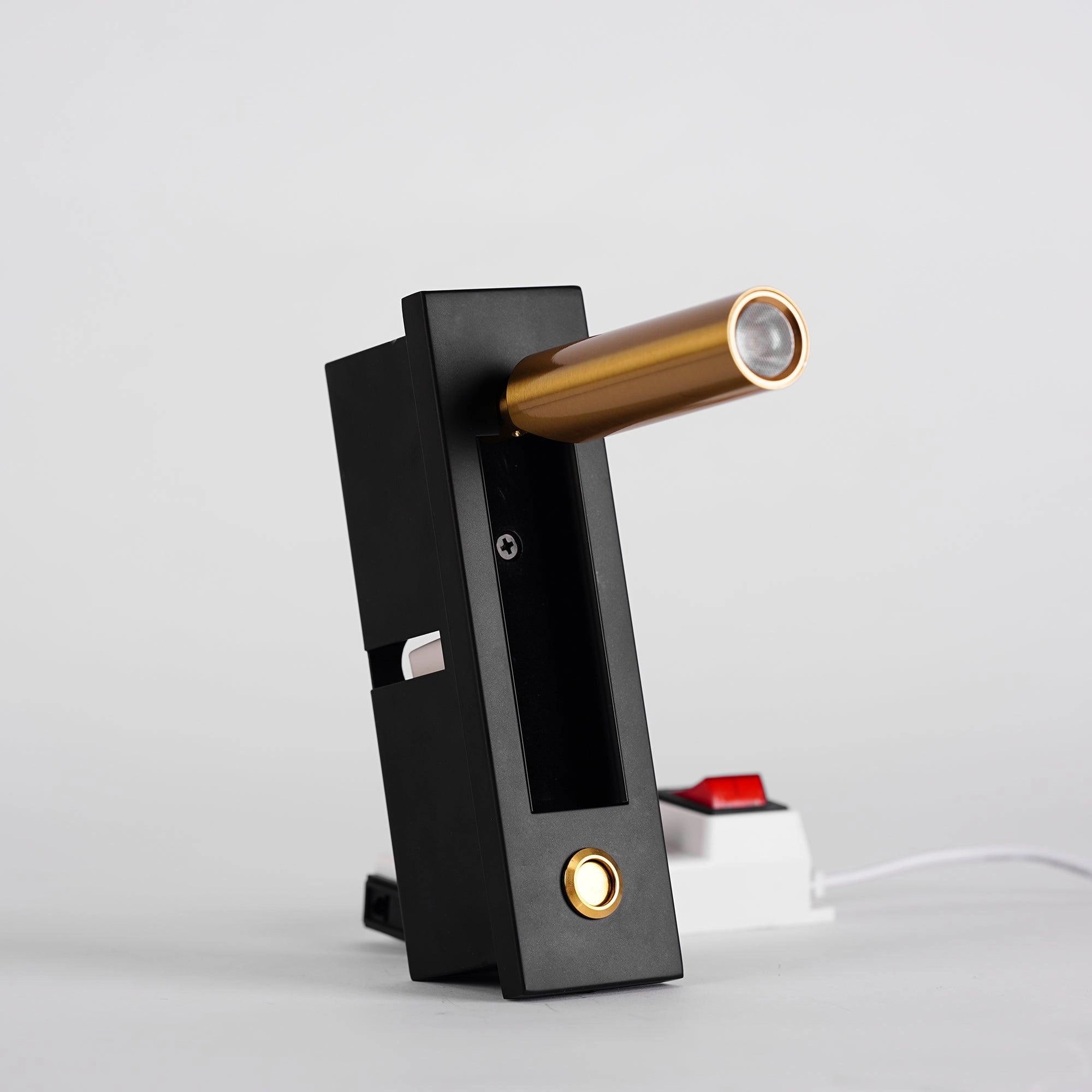 Black weather-resistant modern adjustable LED wall light with motion sensor, featuring a cylindrical design and metallic finish.