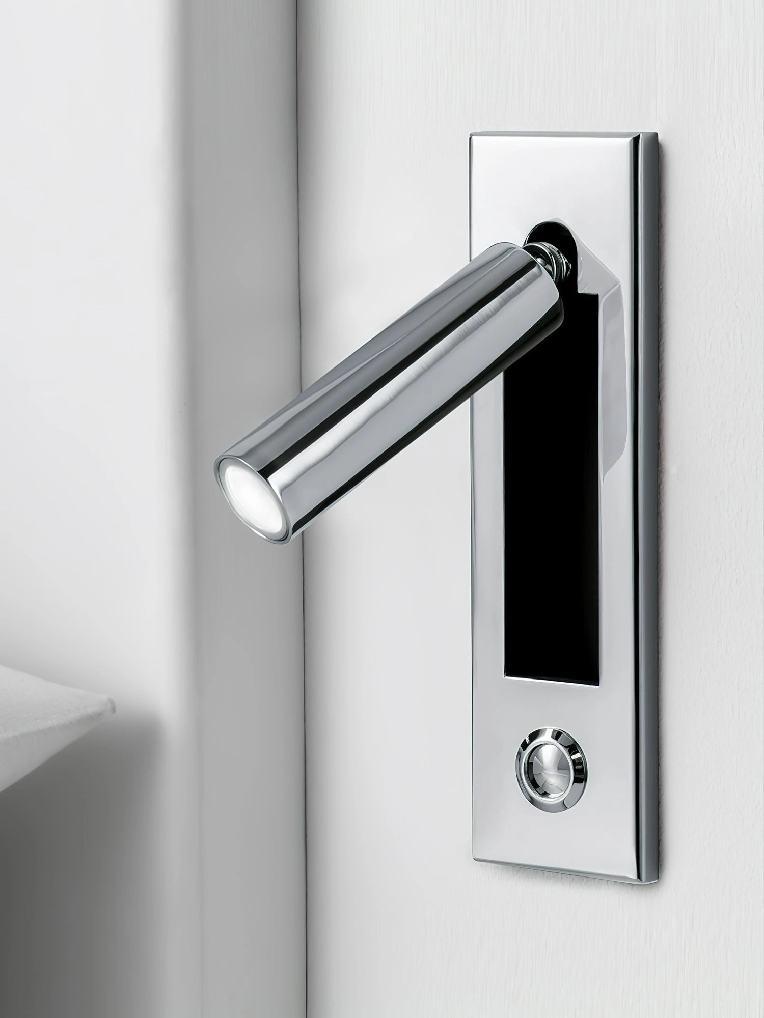 Modern adjustable LED wall light in black, weather-resistant with motion sensor, rectangular metal fixture.