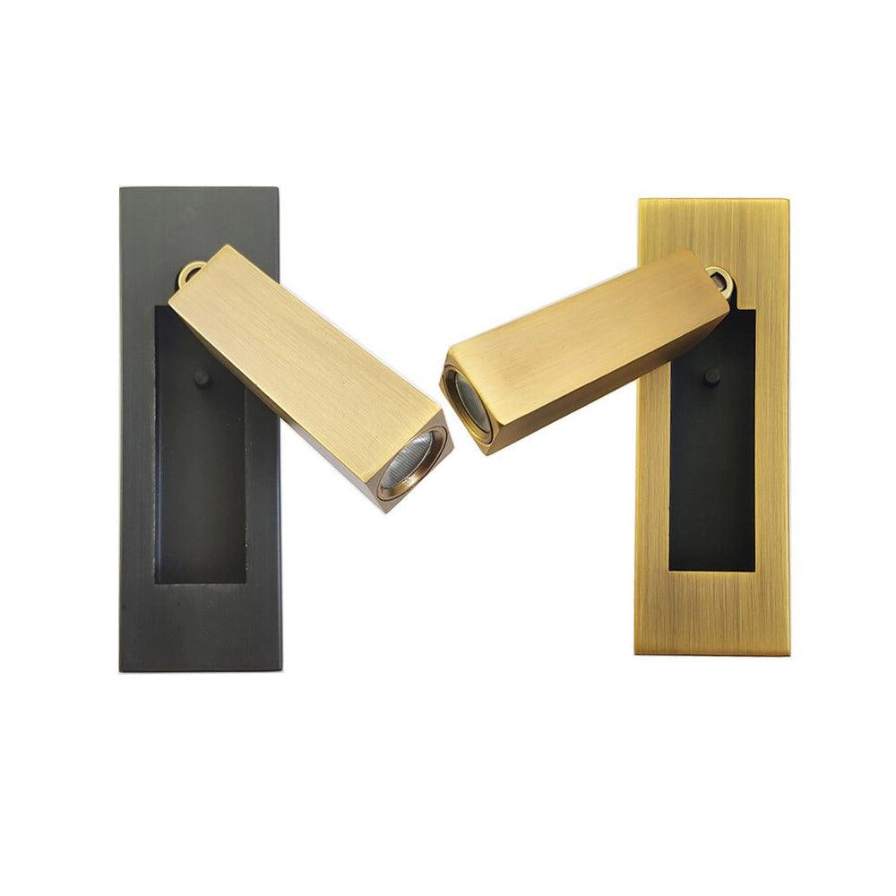 Modern adjustable black LED wall light with motion sensor, weather-resistant, rectangular design, mounted on a wooden background.