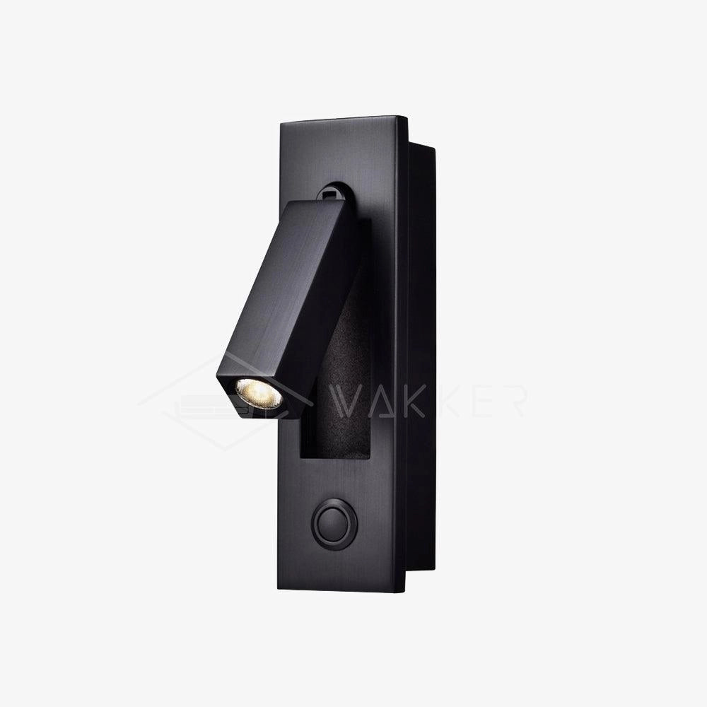 Modern black adjustable LED wall light with motion sensor, weather-resistant design.