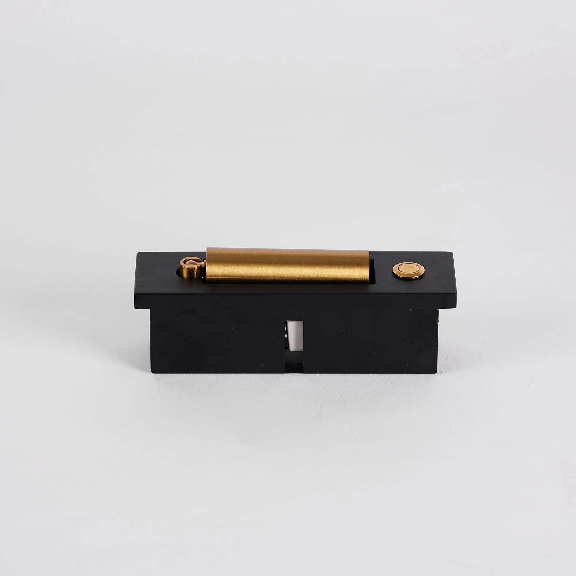 Modern adjustable LED wall light in black, weather-resistant design with motion sensor, mounted on a wooden wall.
