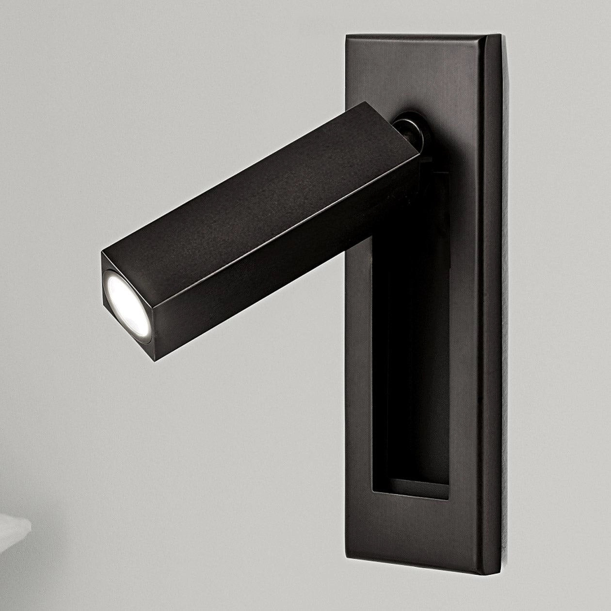 Modern adjustable LED wall lights in matte black finish, weather-resistant, rectangular shape with motion sensor, set of 2, cool white light, 5cm diameter by 15.5cm height.
