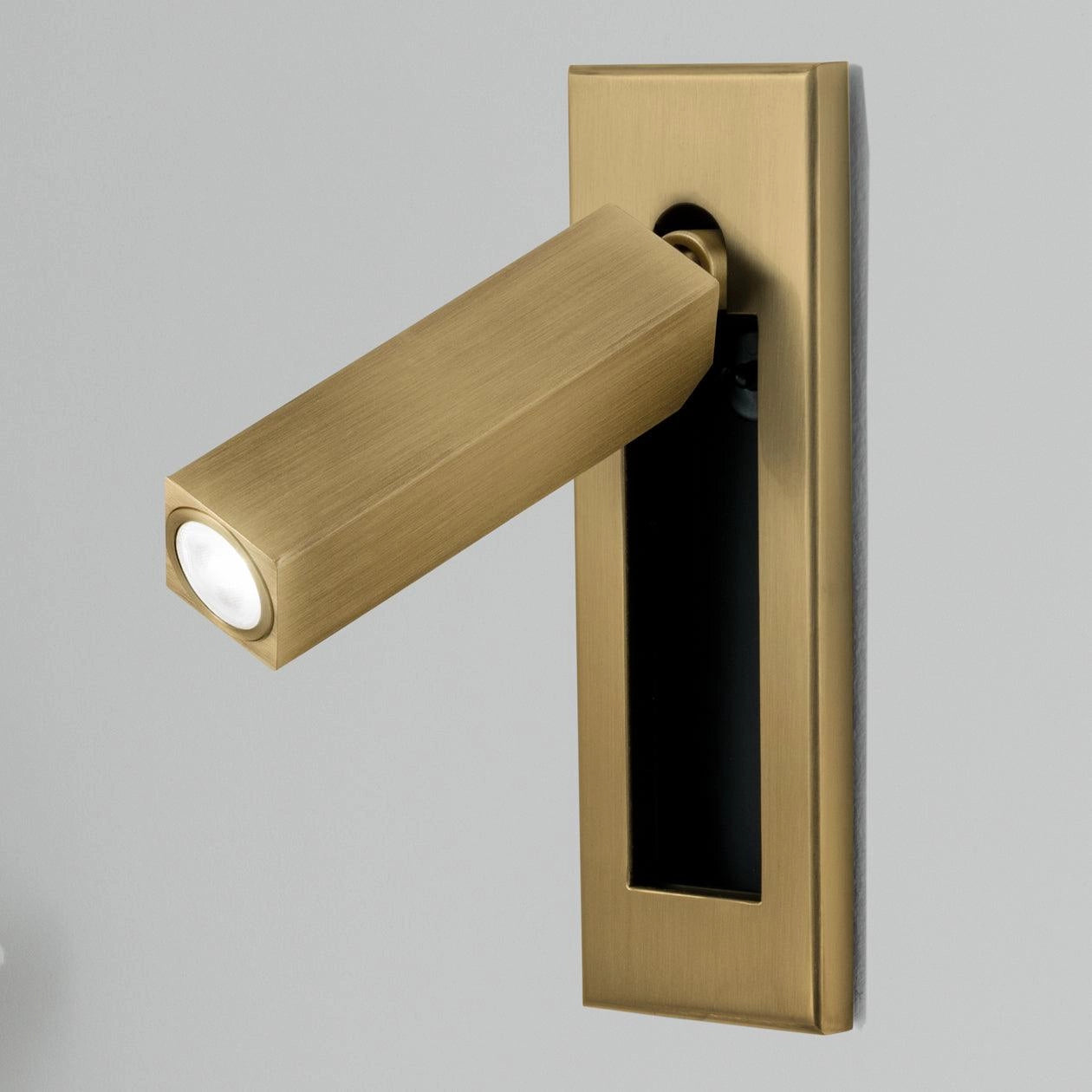 Modern adjustable LED wall light in black with motion sensor, weather-resistant, set of 2, rectangular shape, copper finish, cool white illumination.