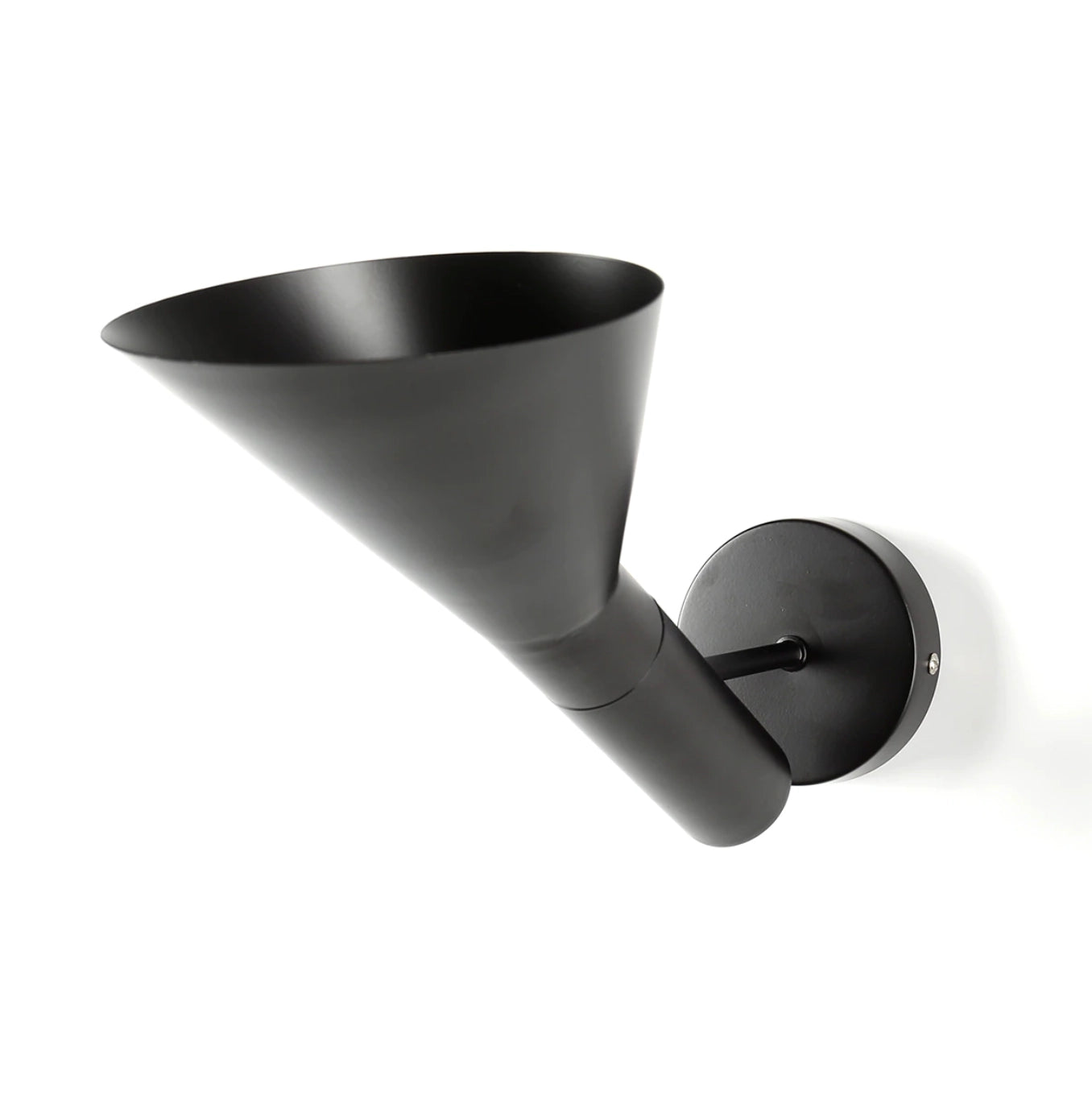 Modern adjustable white wall sconce with a minimalist design, featuring a circular metal light fixture.