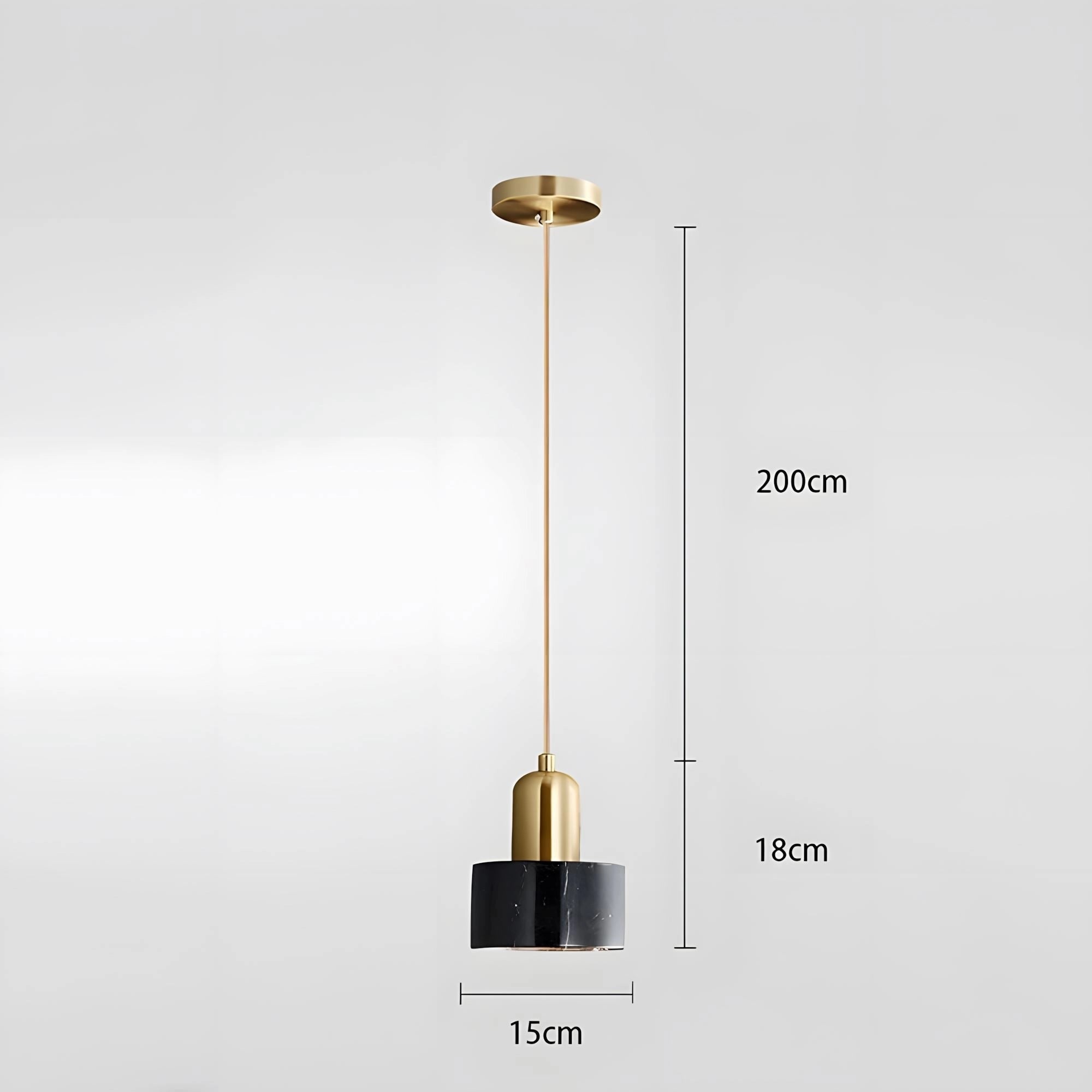 Modern bedside pendant light with gold accent and blue velvet lampshade, featuring a 24'' black variant.
