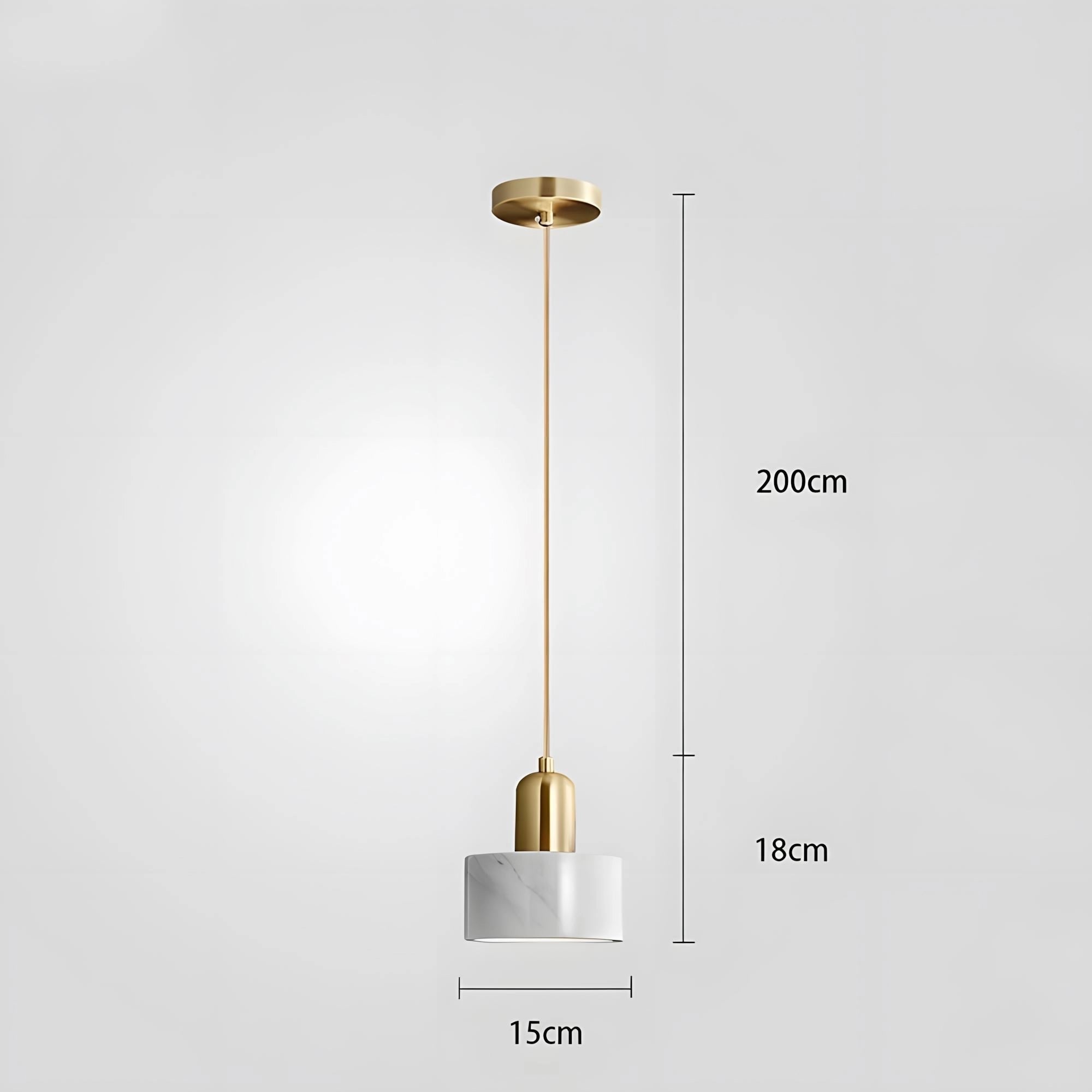 Modern bedside pendant lights with gold accents and a blue velvet lampshade, 24-inch variant in white, hanging from the ceiling.