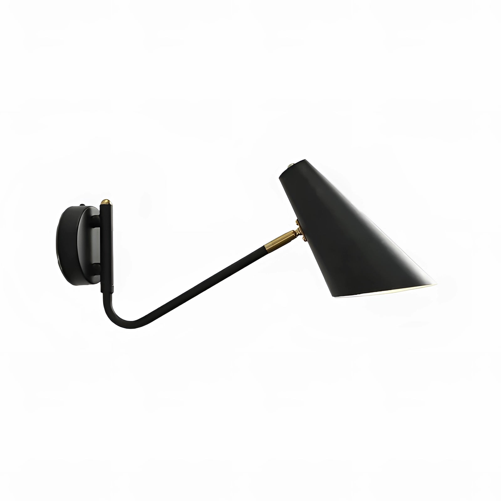 Modern black adjustable wall sconce in a minimalist industrial design, featuring a sleek black finish with an adjustable arm and shade suitable for contemporary home lighting.