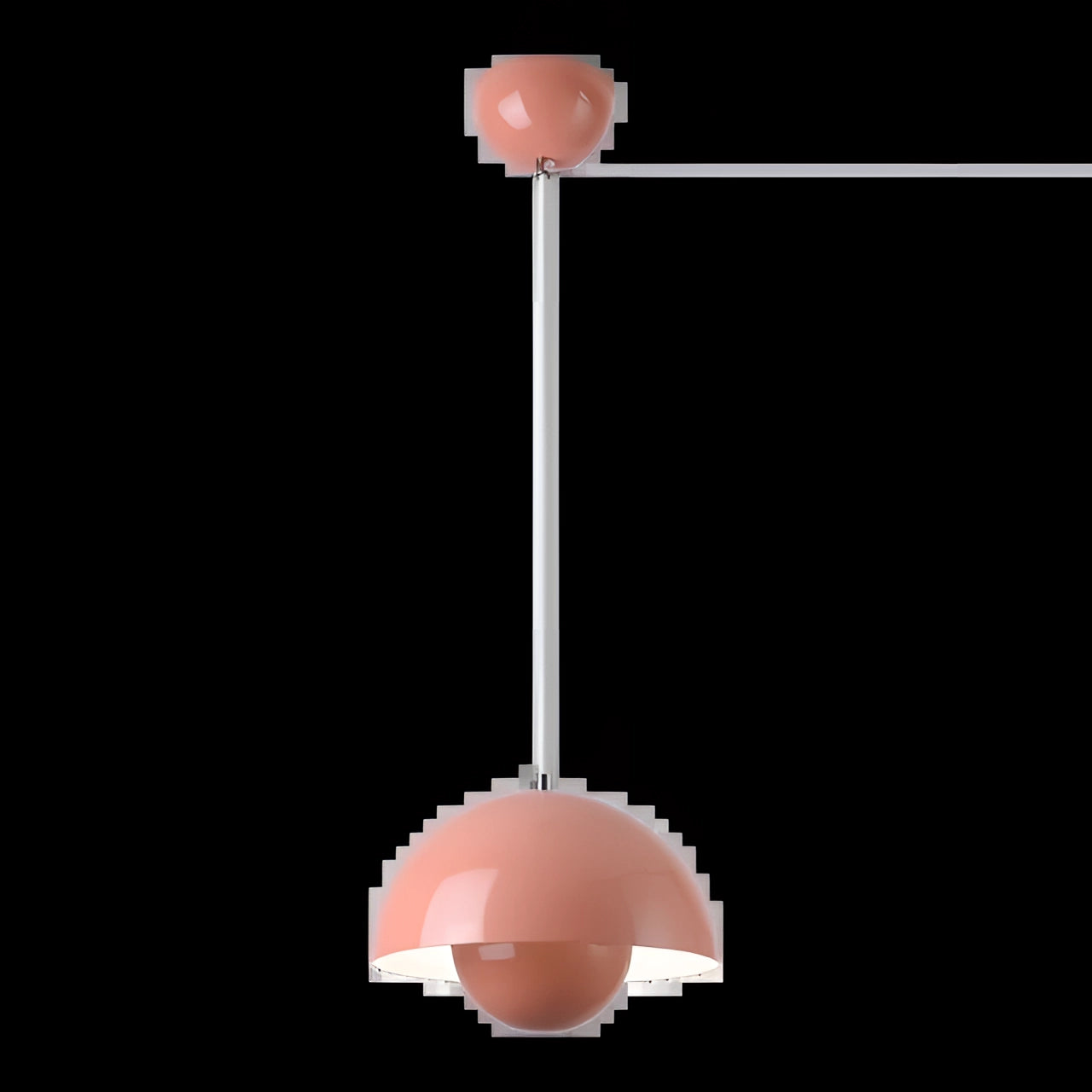 Modern black dome pendant light with a minimalist design, featuring an adjustable ceiling mount and a pink finish.