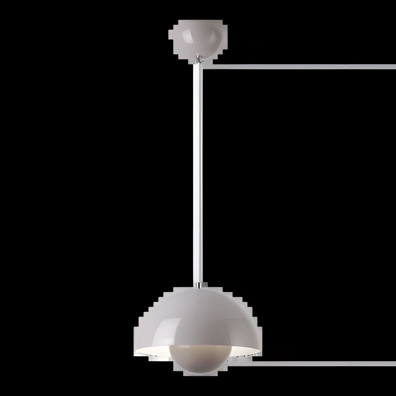 Modern black dome pendant light with a minimalist design, featuring an adjustable ceiling fixture and a gray finish. The lighting accessory is captured in a dimly lit setting, emphasizing its sleek and contemporary style.