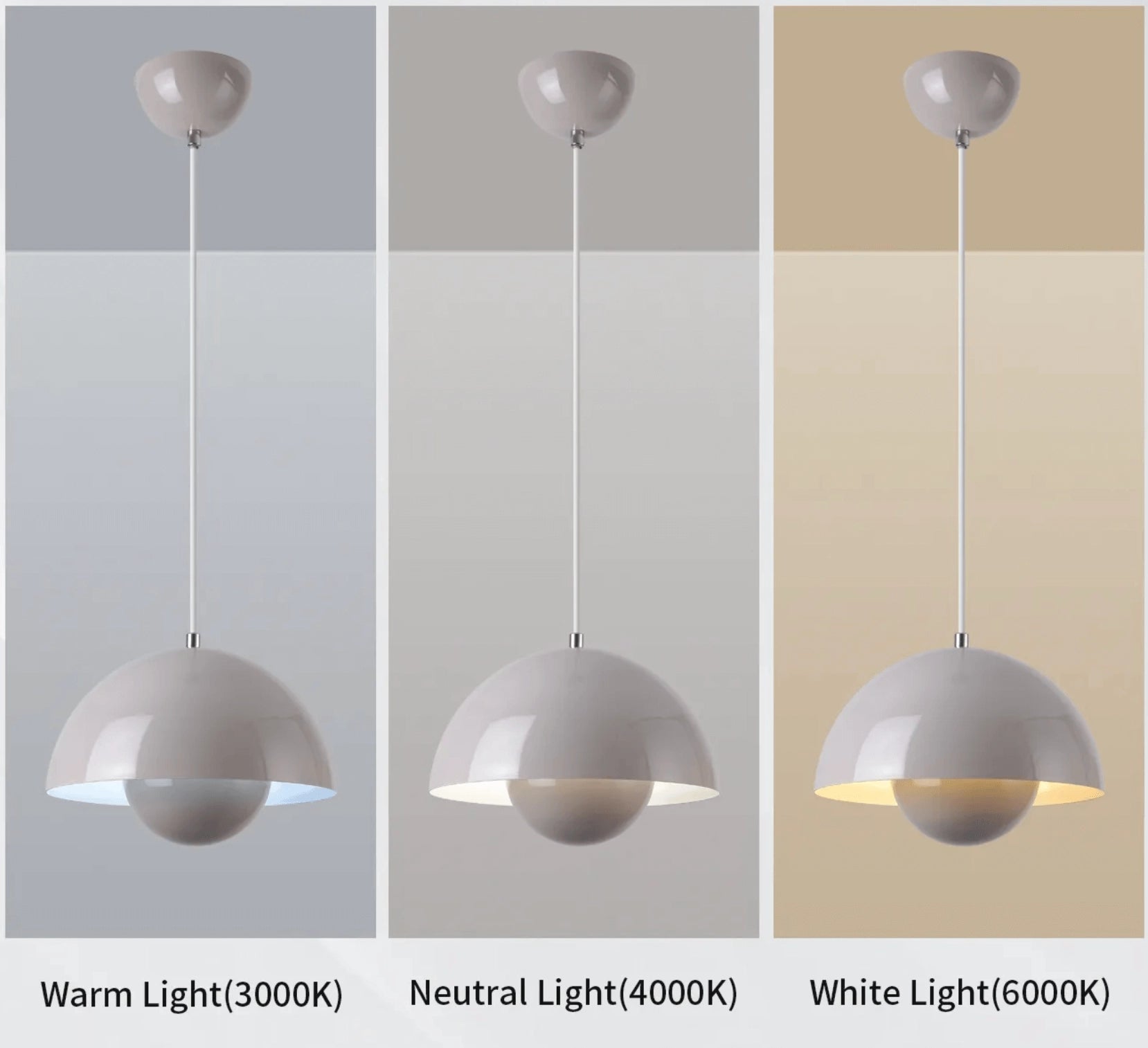 Modern black dome pendant light hanging from ceiling, featuring a minimalist design with an adjustable cord; set against a white background.