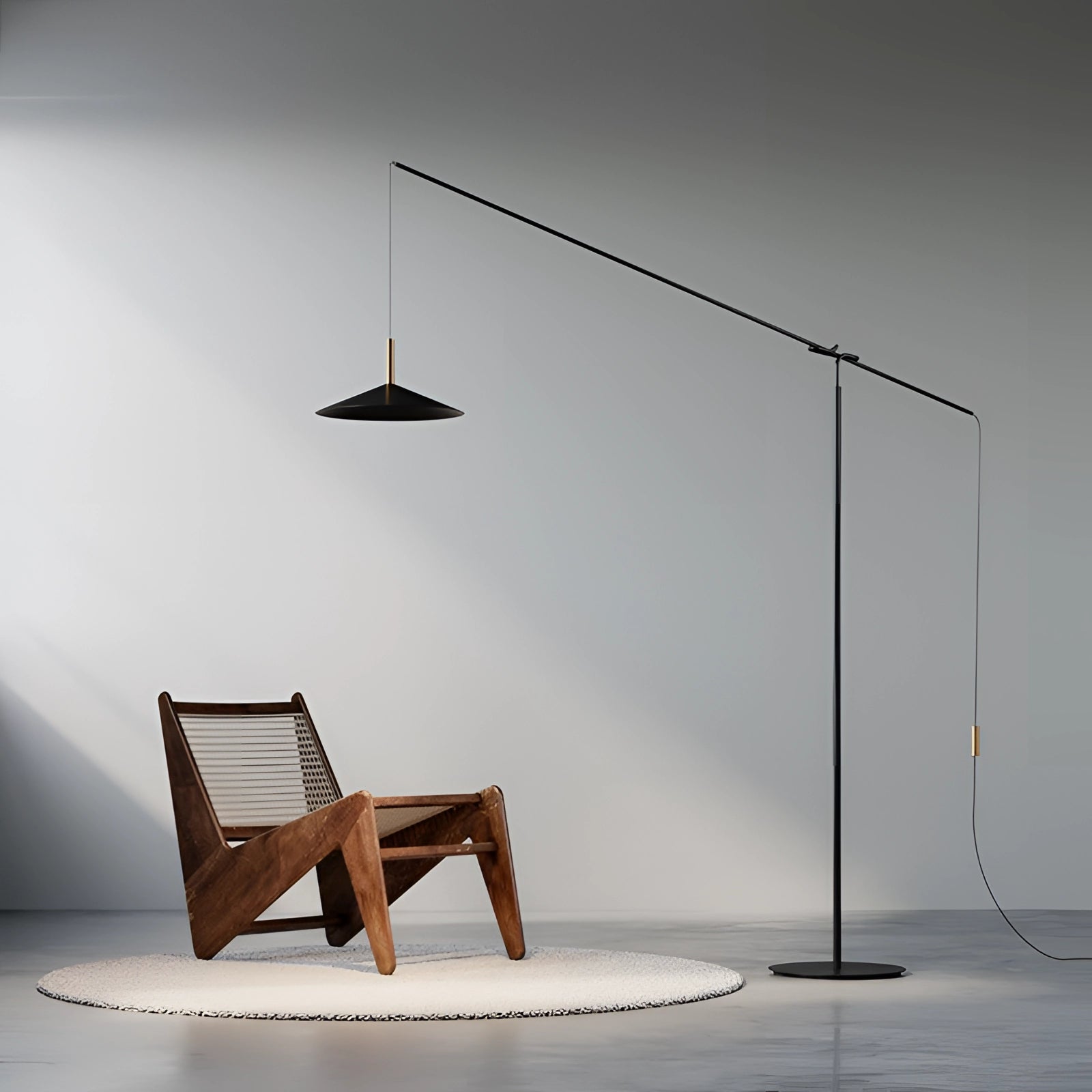 Modern black and gold adjustable designer floor lamp with a sleek design, standing 77 inches tall, featuring a rectangular base and a smooth finish that complements various interior styles.