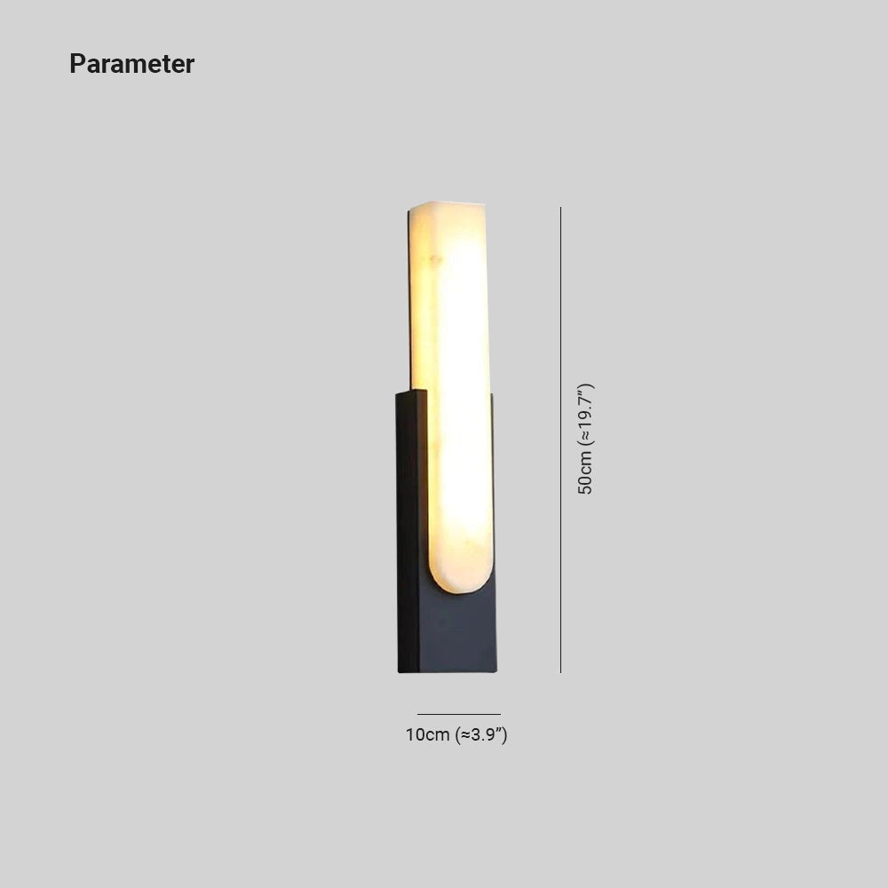 Modern black and gold LED wall sconce with a minimalist design, featuring a cylindrical light fixture mounted on a rectangular metal base, suitable for indoor use.