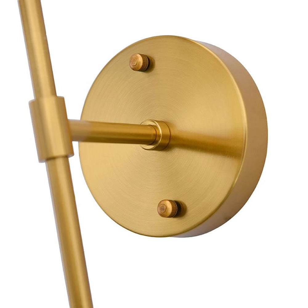 Modern black and gold minimalist wall sconce featuring an Edison bulb, with a circular metal design and brass accents, suitable for home decor.