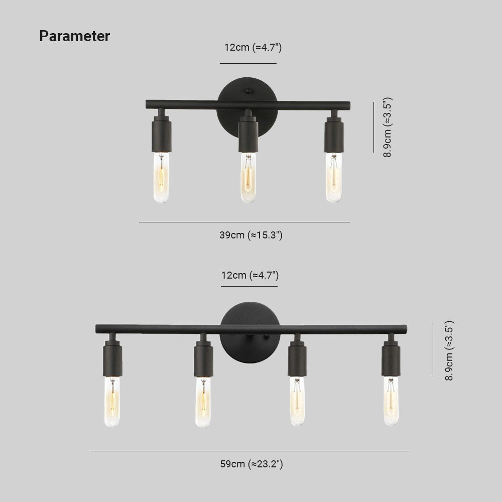 Modern black industrial bathroom sconce with a matte finish, featuring an adjustable circular light design.